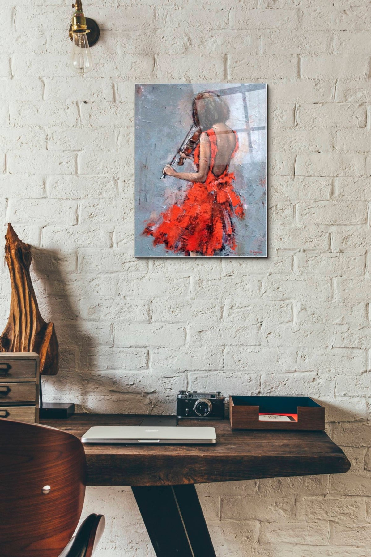 Epic Art 'Violinist in Red' by Alexander Gunin, Acrylic Glass Wall Art,12x16