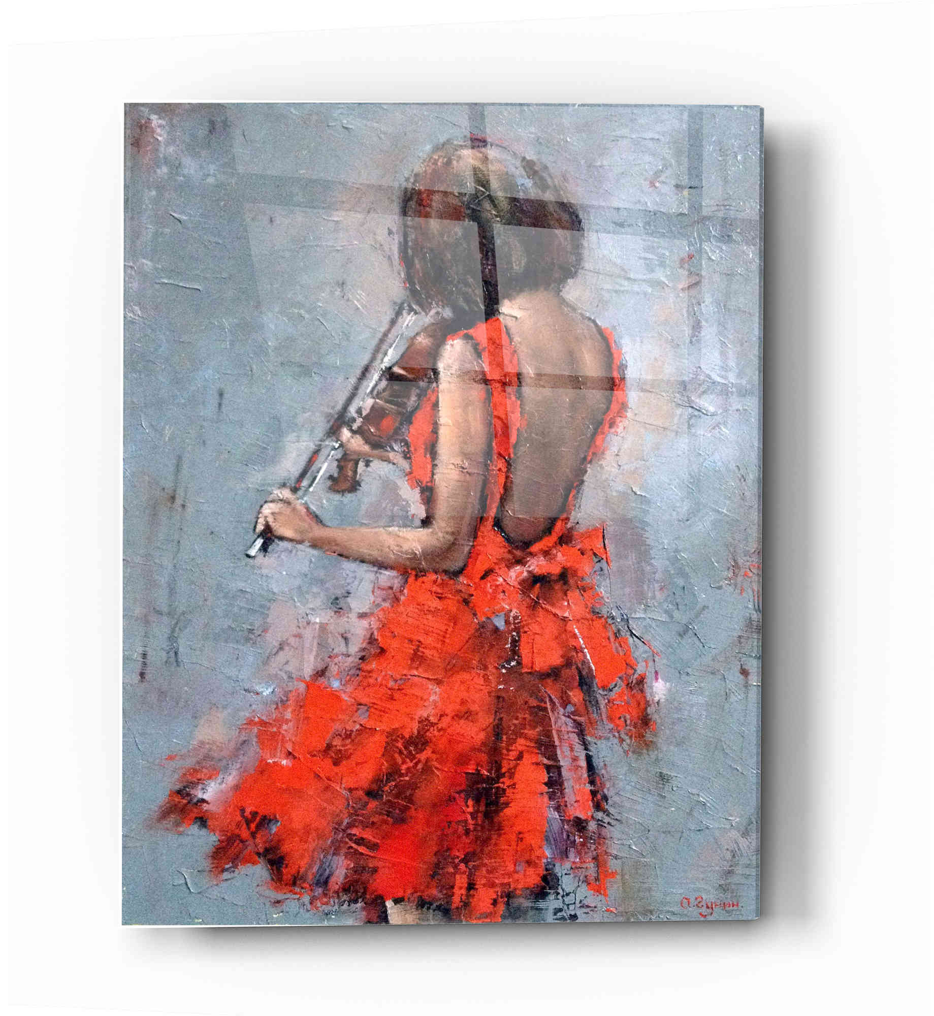 Epic Art 'Violinist in Red' by Alexander Gunin, Acrylic Glass Wall Art,12x16