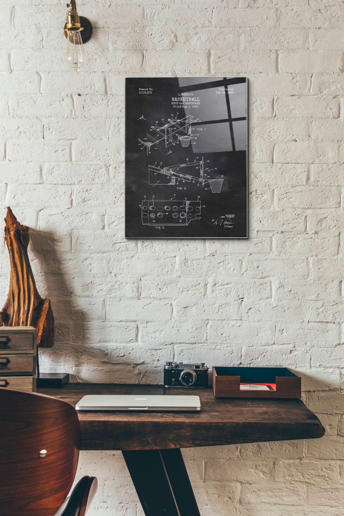 Epic Art 'Basketball Hoop and Backboard Blueprint Patent Chalkboard' Acrylic Glass Wall Art,12x16