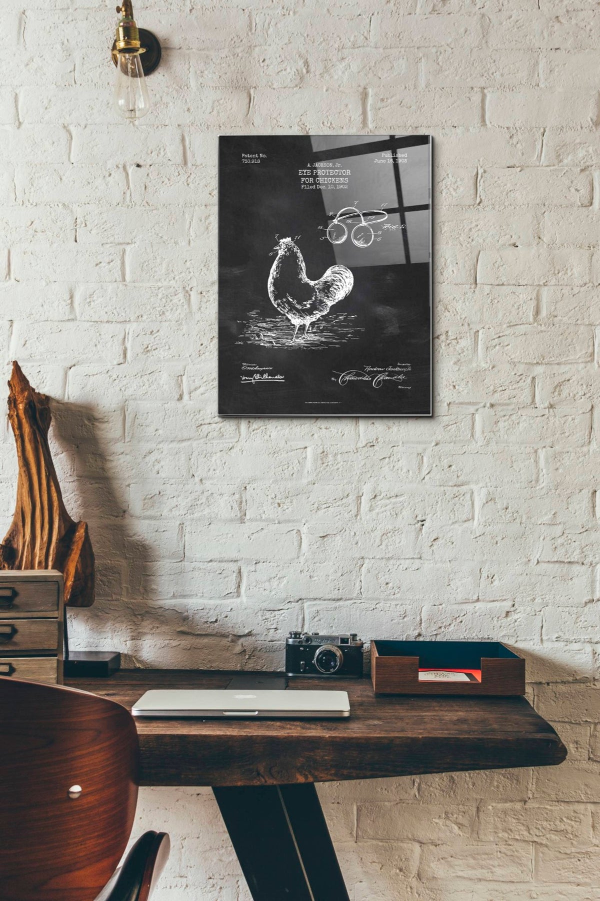 Epic Art 'Eye Protector for Chickens Blueprint Patent Chalkboard' Acrylic Glass Wall Art,12x16
