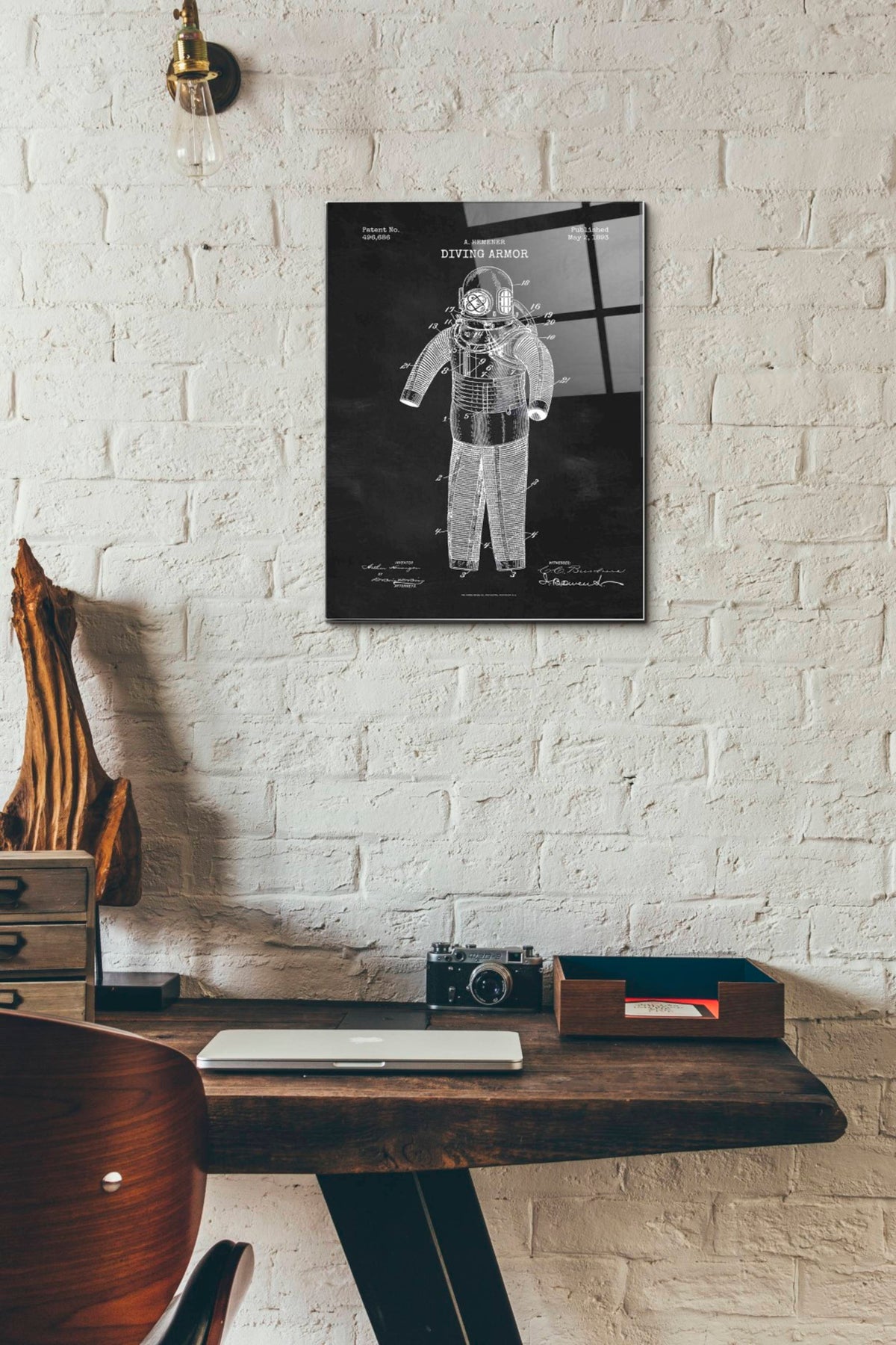 Epic Art 'Diving Armor Blueprint Chalkboard Patent' Acrylic Glass Wall Art,12x16