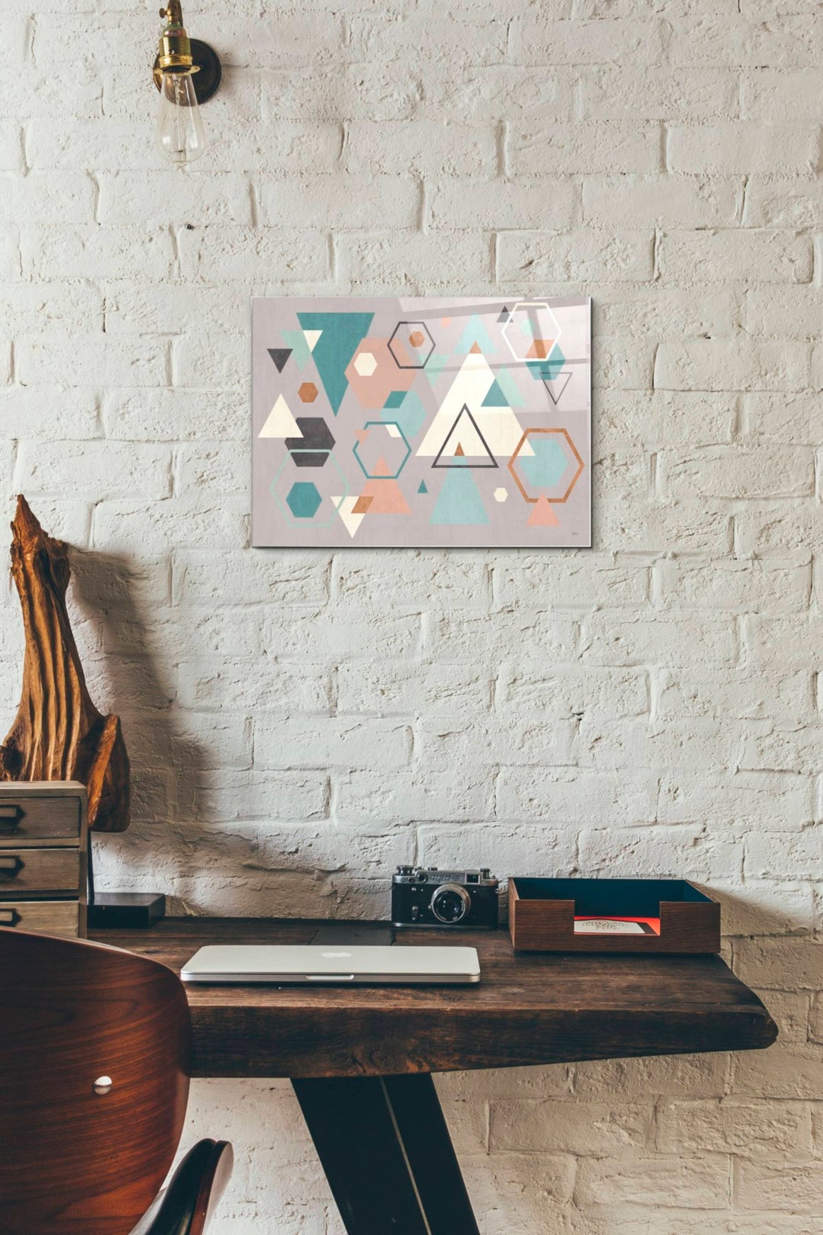 Epic Art 'Abstract Geo I Gray' by Veronique Charron, Acrylic Glass Wall Art,12x16