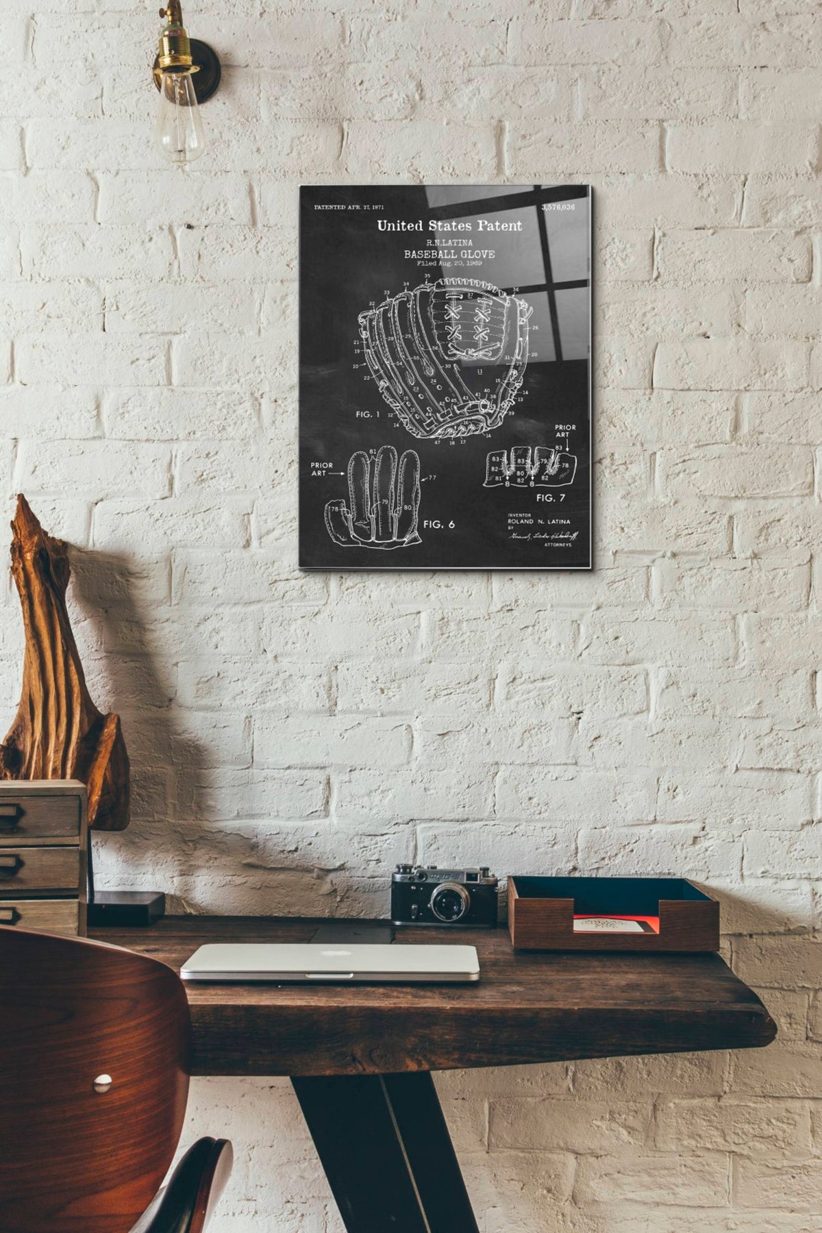 Epic Art 'Baseball Glove, 1971, Blueprint Patent Chalkboard' Acrylic Glass Wall Art,12x16