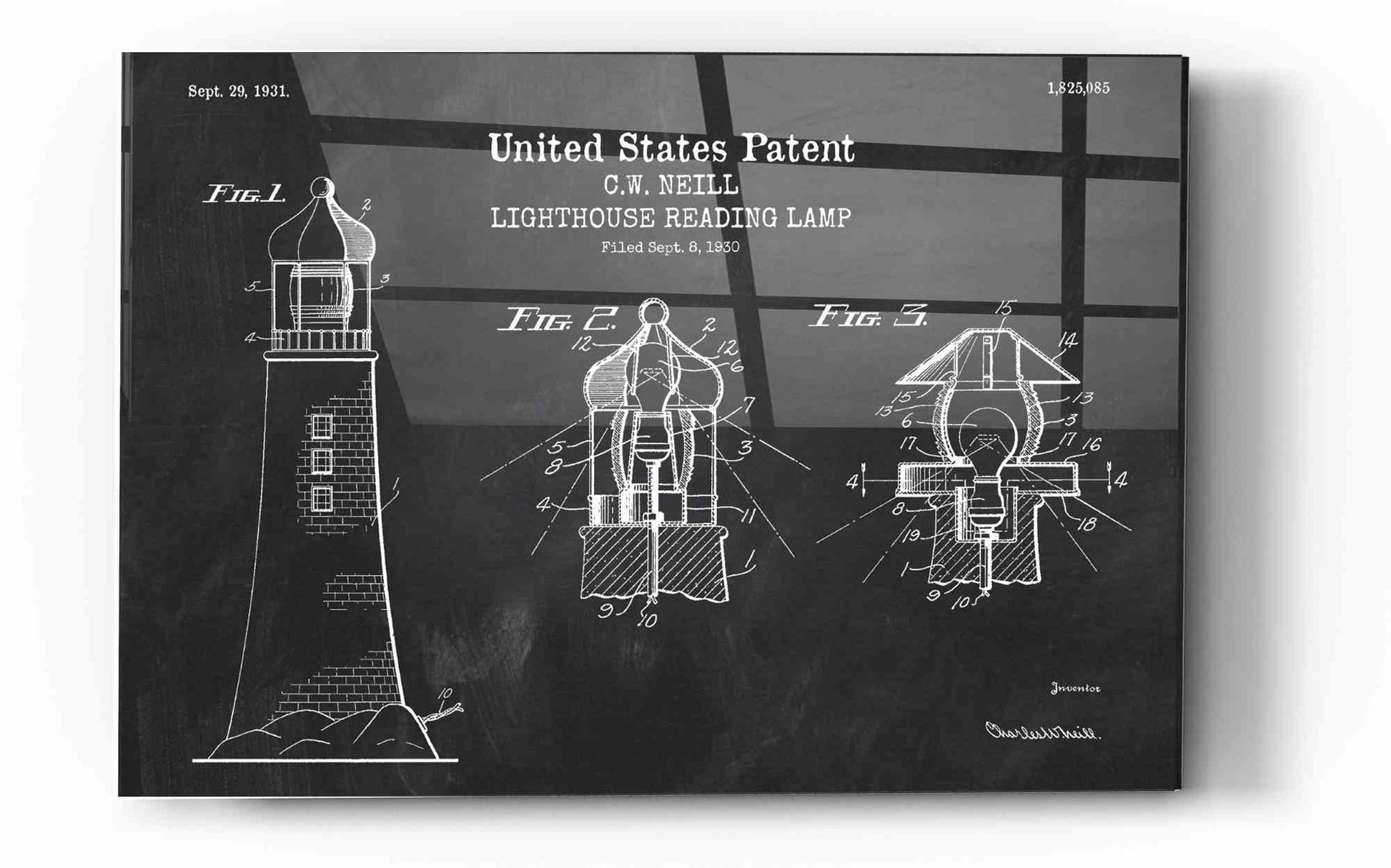 Epic Art 'Lighthouse Reading Lamp Blueprint Patent Chalkboard' Acrylic Glass Wall Art,12x16