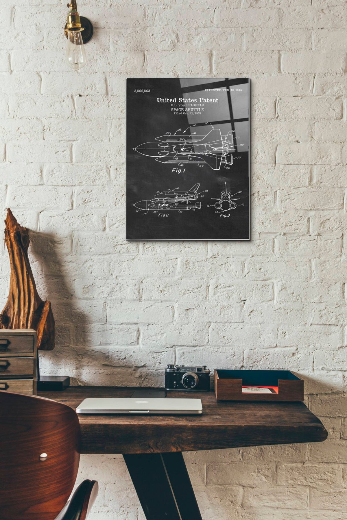 Epic Art 'Space Shuttle Blueprint Patent Chalkboard' Acrylic Glass Wall Art,12x16