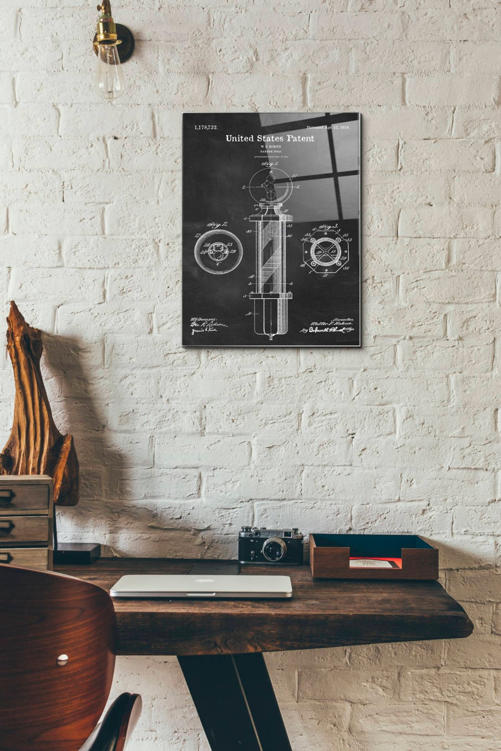 Epic Art 'Barber Pole Blueprint Patent Chalkboard' Acrylic Glass Wall Art,12x16