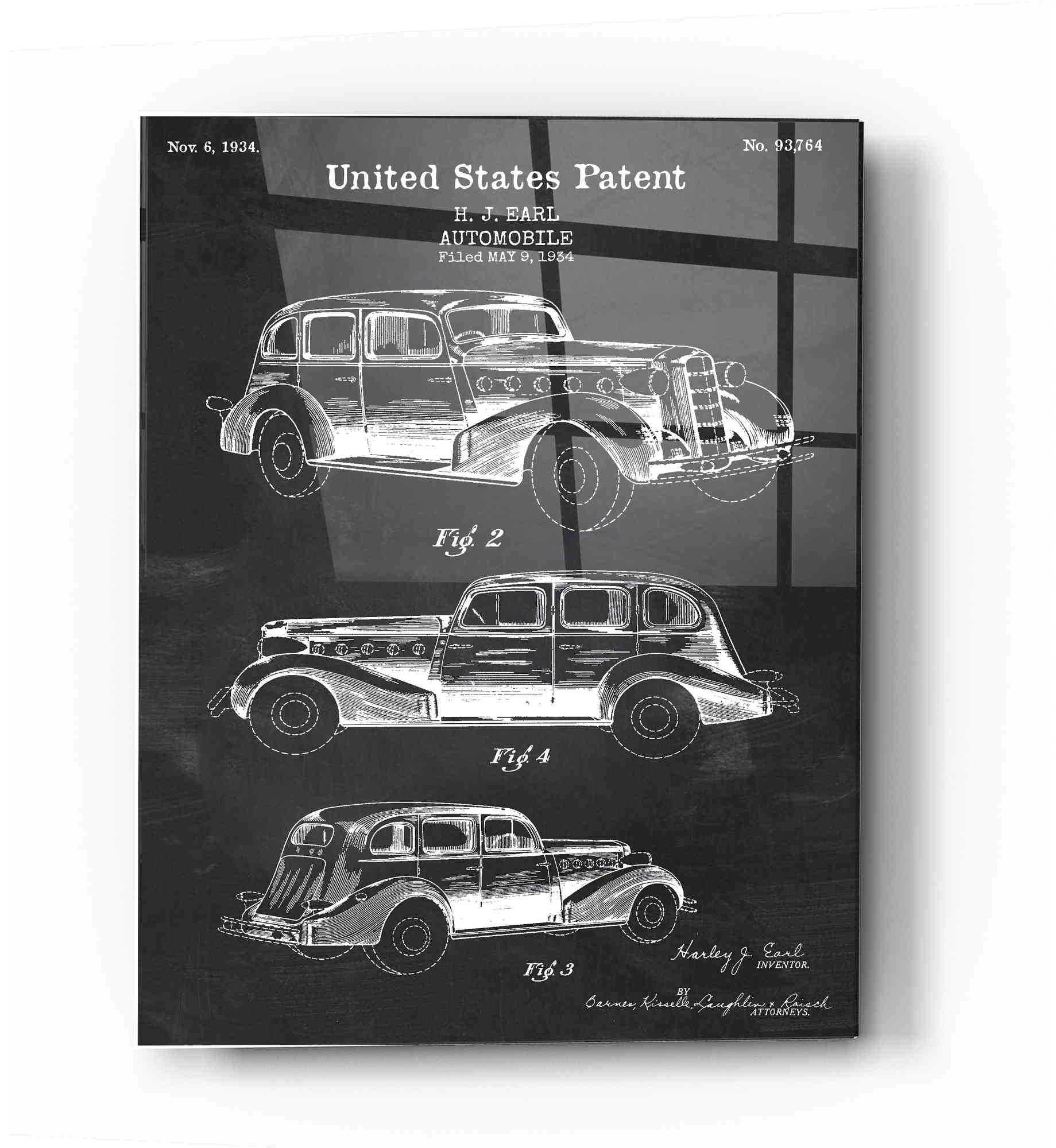Epic Art 'Luxury Automobile Blueprint Patent Chalkboard' Acrylic Glass Wall Art,12x16