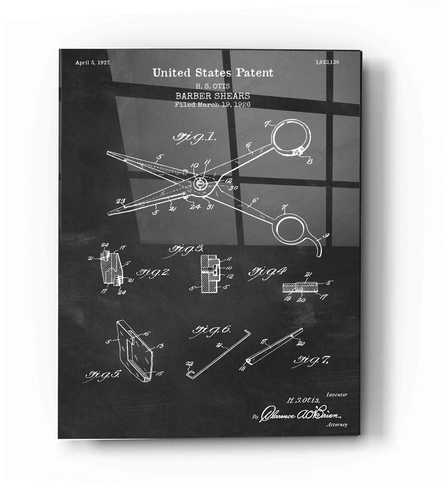 Epic Art 'Barber Shears Blueprint Patent Chalkboard' Acrylic Glass Wall Art,12x16