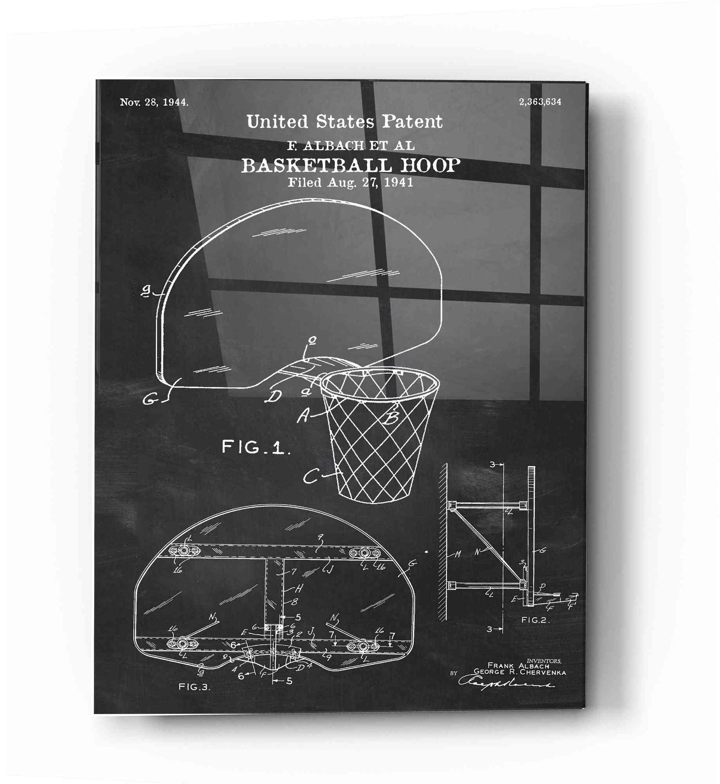 Epic Art 'Basketball Hoop Blueprint Patent Chalkboard' Acrylic Glass Wall Art,12x16