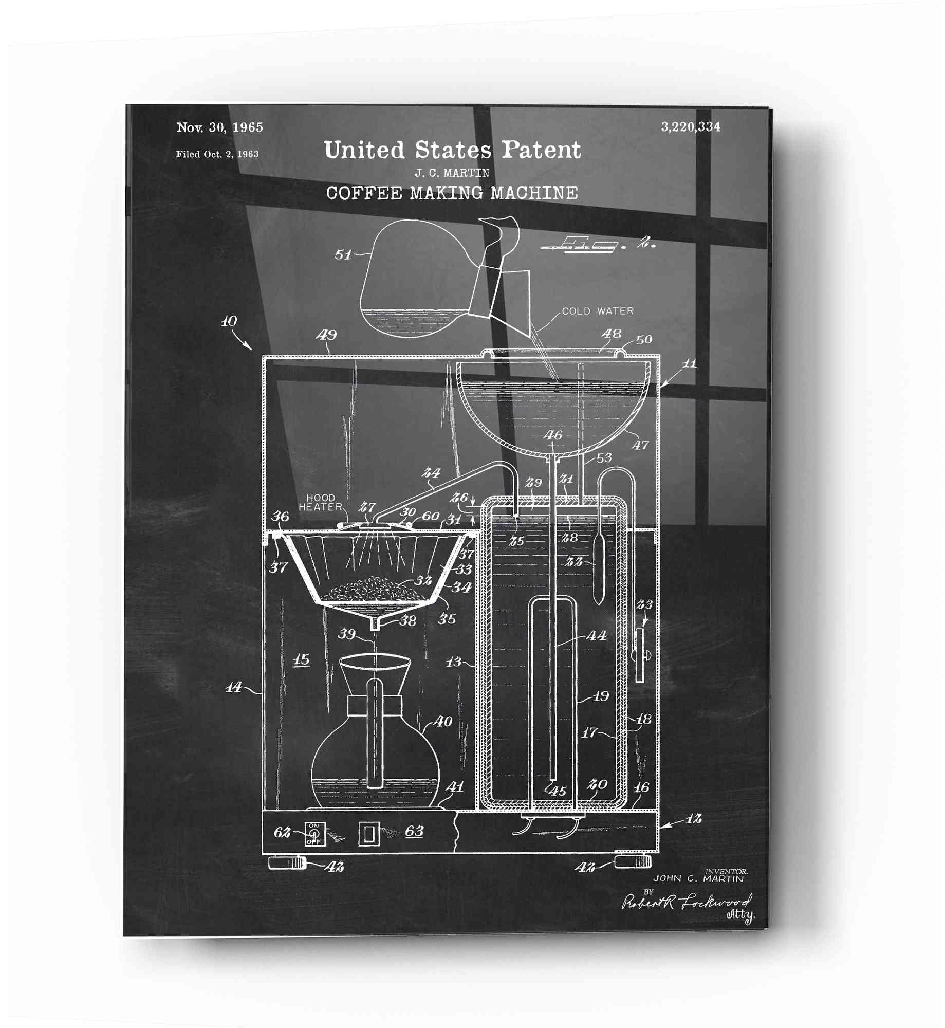 Epic Art 'Coffee Machine Blueprint Patent Chalkboard' Acrylic Glass Wall Art,12x16