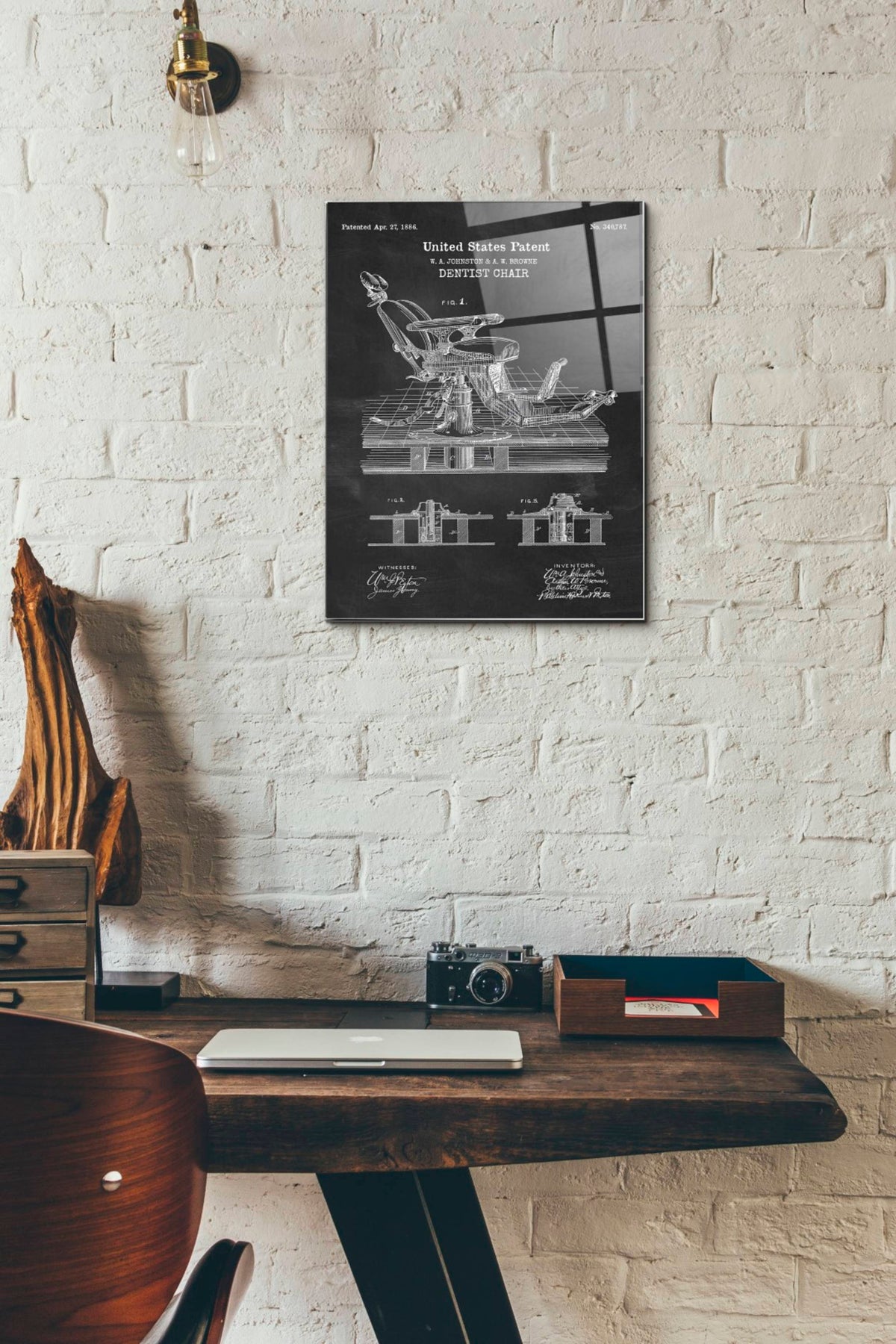 Epic Art 'Dentist Chair Blueprint Patent Chalkboard' Acrylic Glass Wall Art,12x16