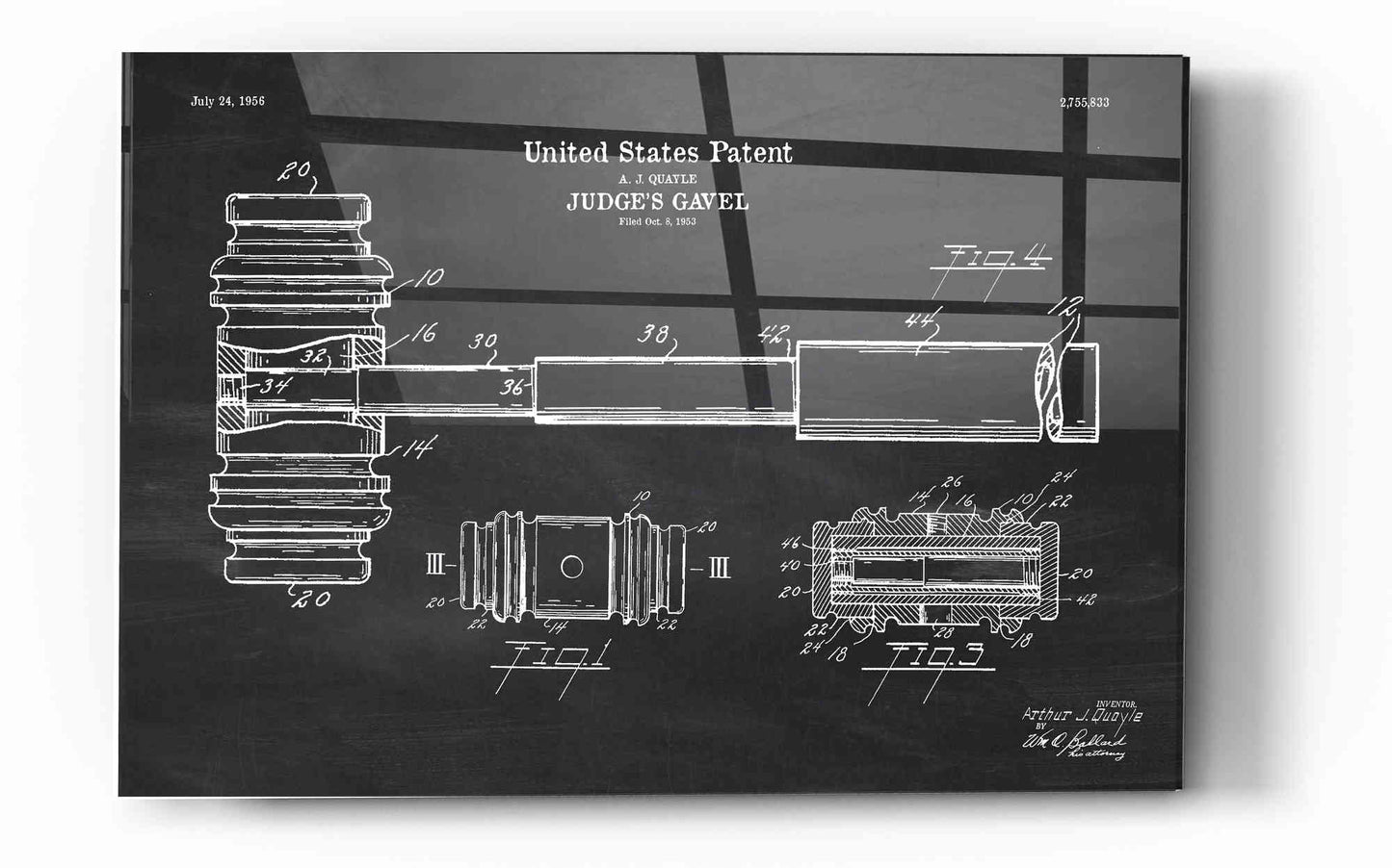 Epic Art 'Judge's Gavel Blueprint Patent Chalkboard' Acrylic Glass Wall Art,12x16