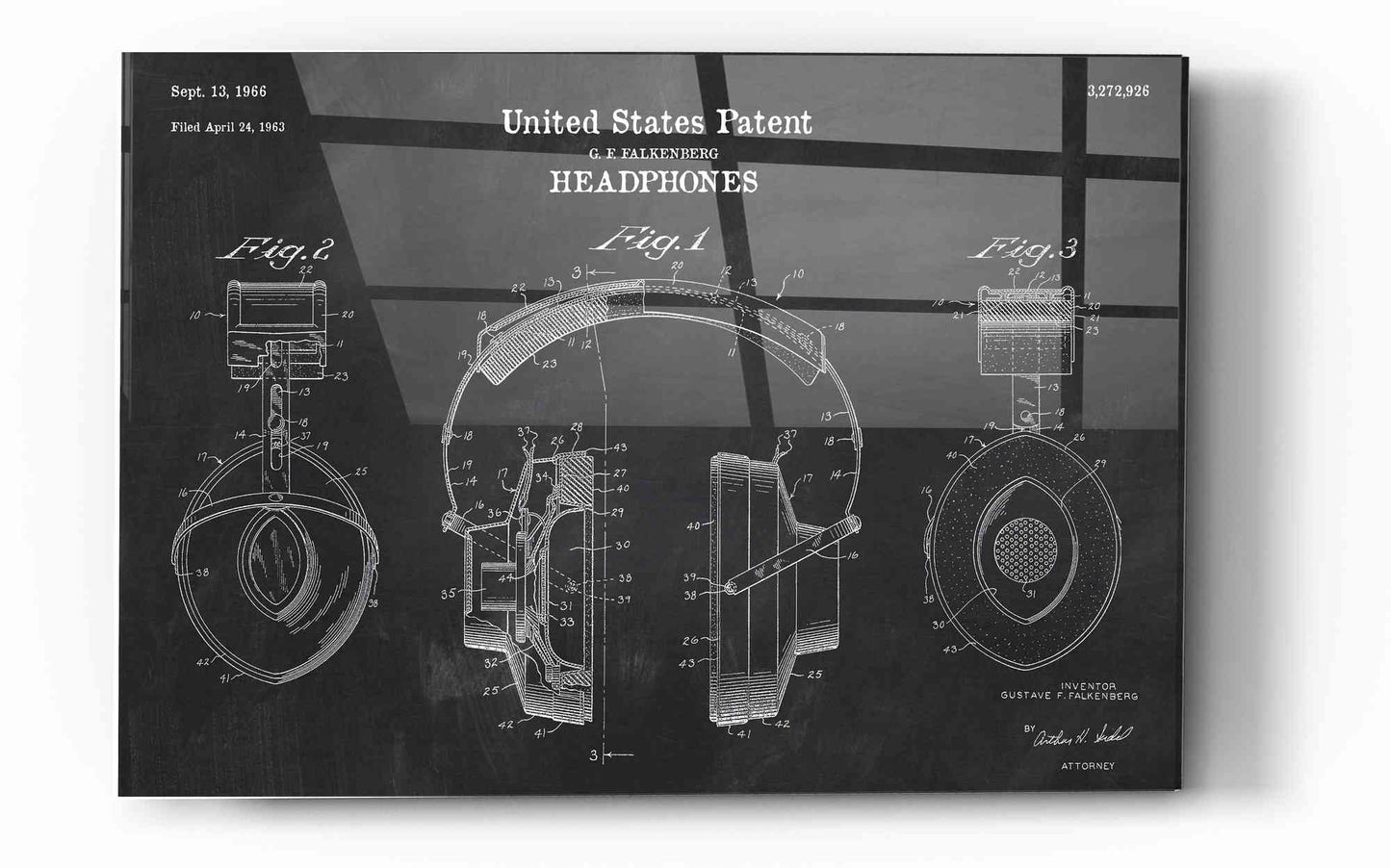 Epic Art 'Headphones Blueprint Patent Chalkboard' Acrylic Glass Wall Art,12x16