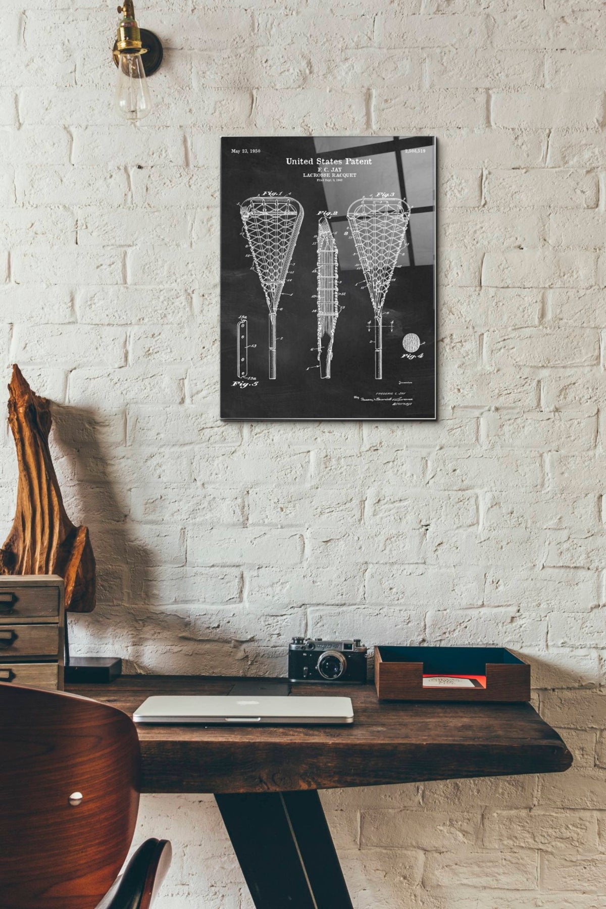 Epic Art 'Lacrosse Racquet Blueprint Patent Chalkboard' Acrylic Glass Wall Art,12x16