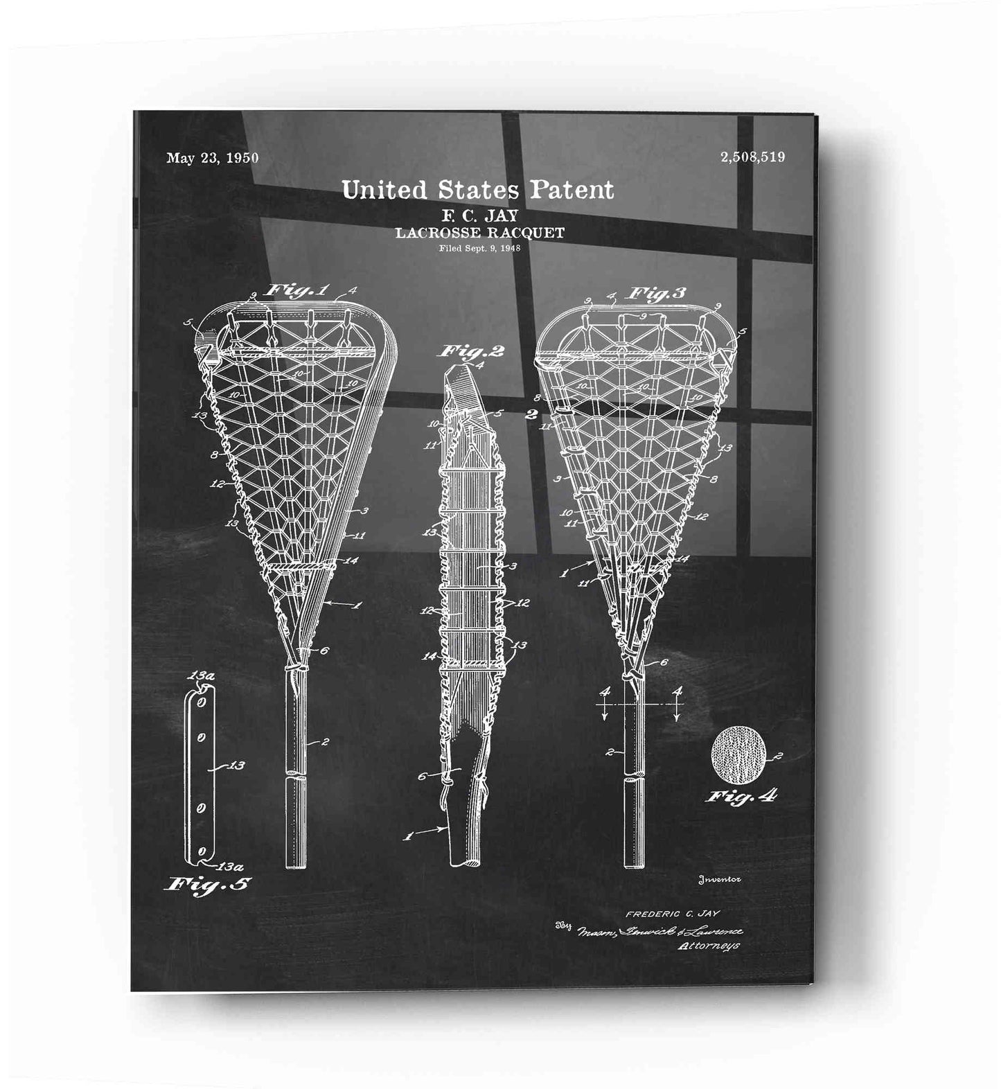 Epic Art 'Lacrosse Racquet Blueprint Patent Chalkboard' Acrylic Glass Wall Art,12x16