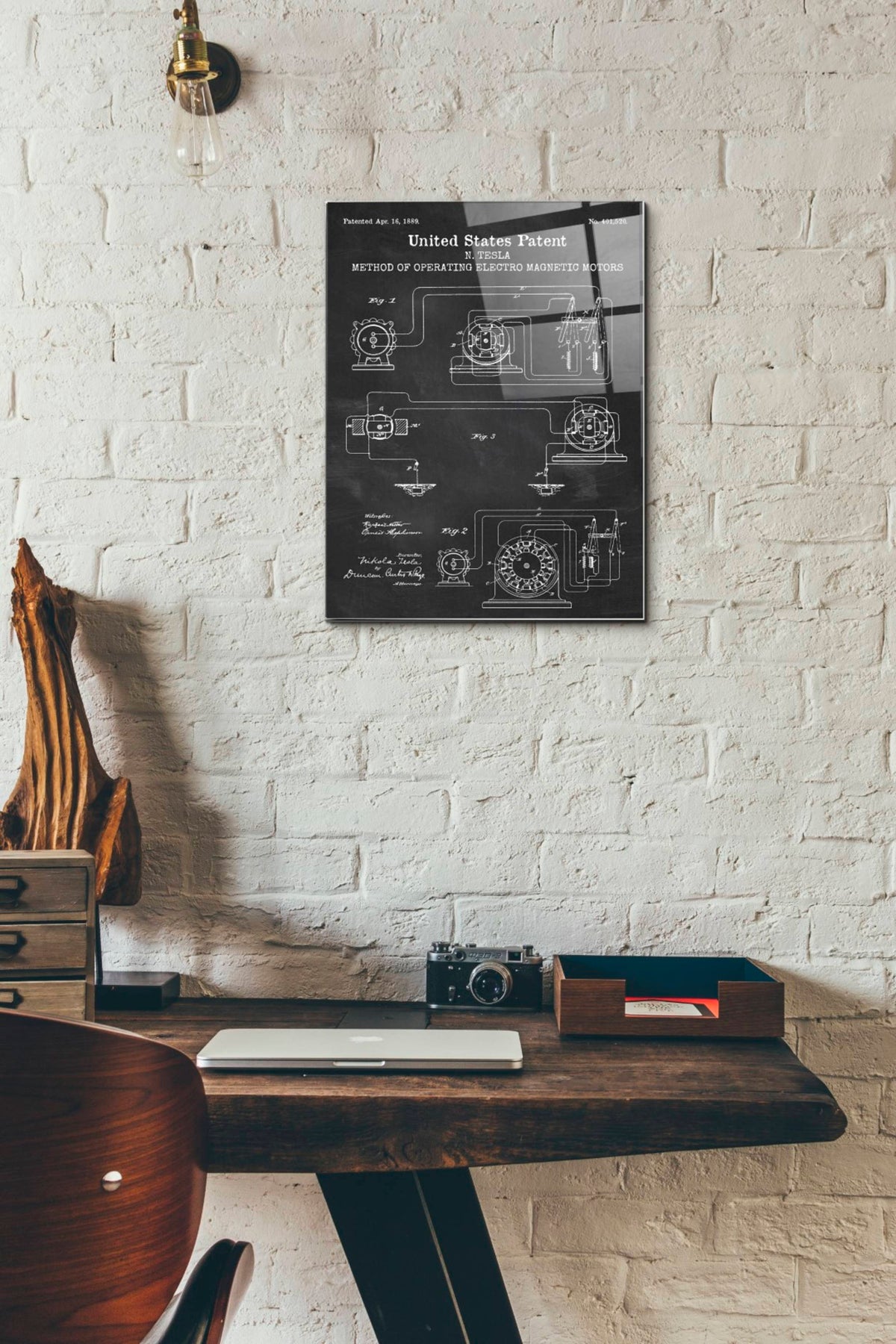 Epic Art 'Operating Tesla Motor Blueprint Patent Chalkboard' Acrylic Glass Wall Art,12x16