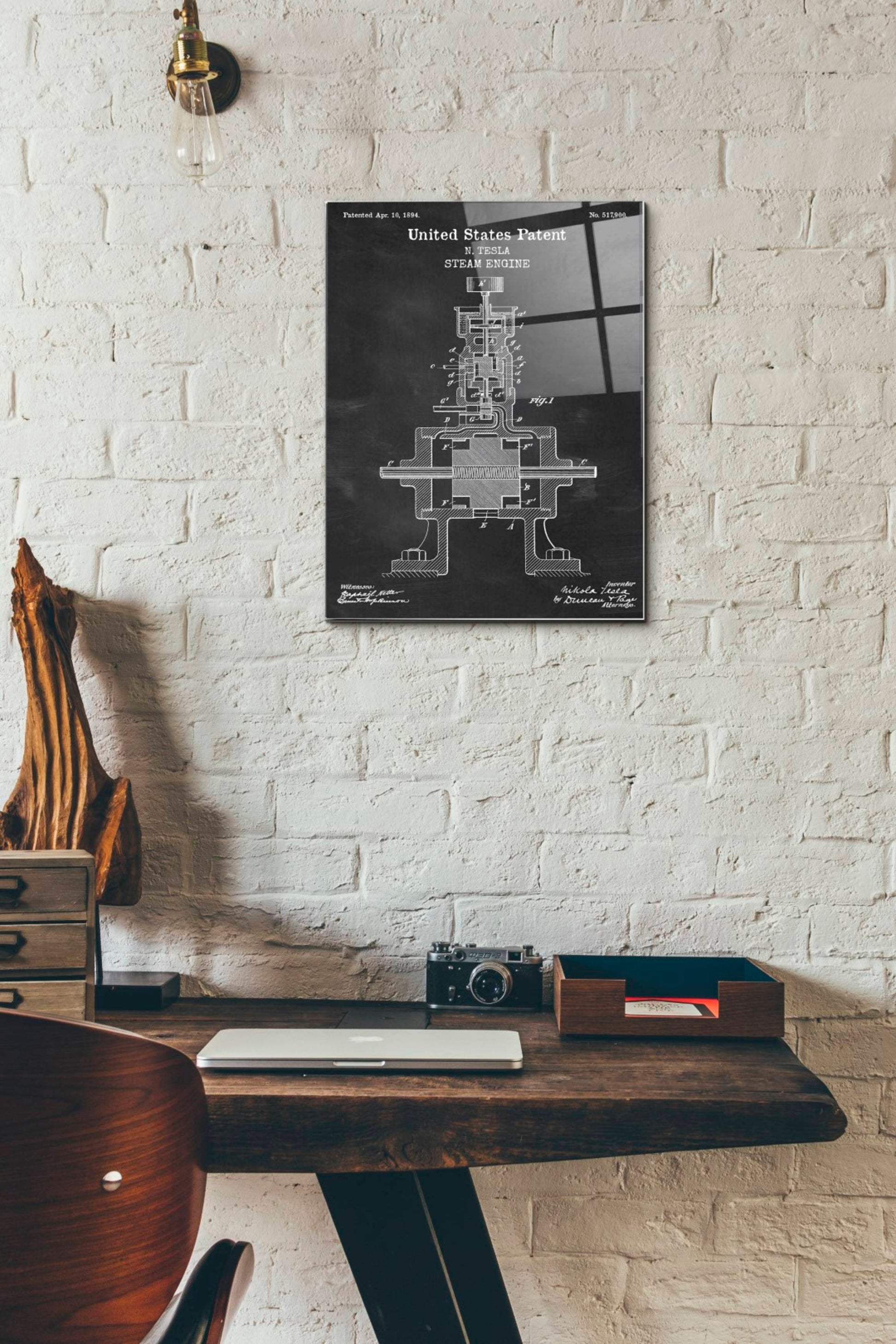 Epic Art 'Tesla Steam Engine Blueprint Patent Chalkboard' Acrylic Glass Wall Art,12x16