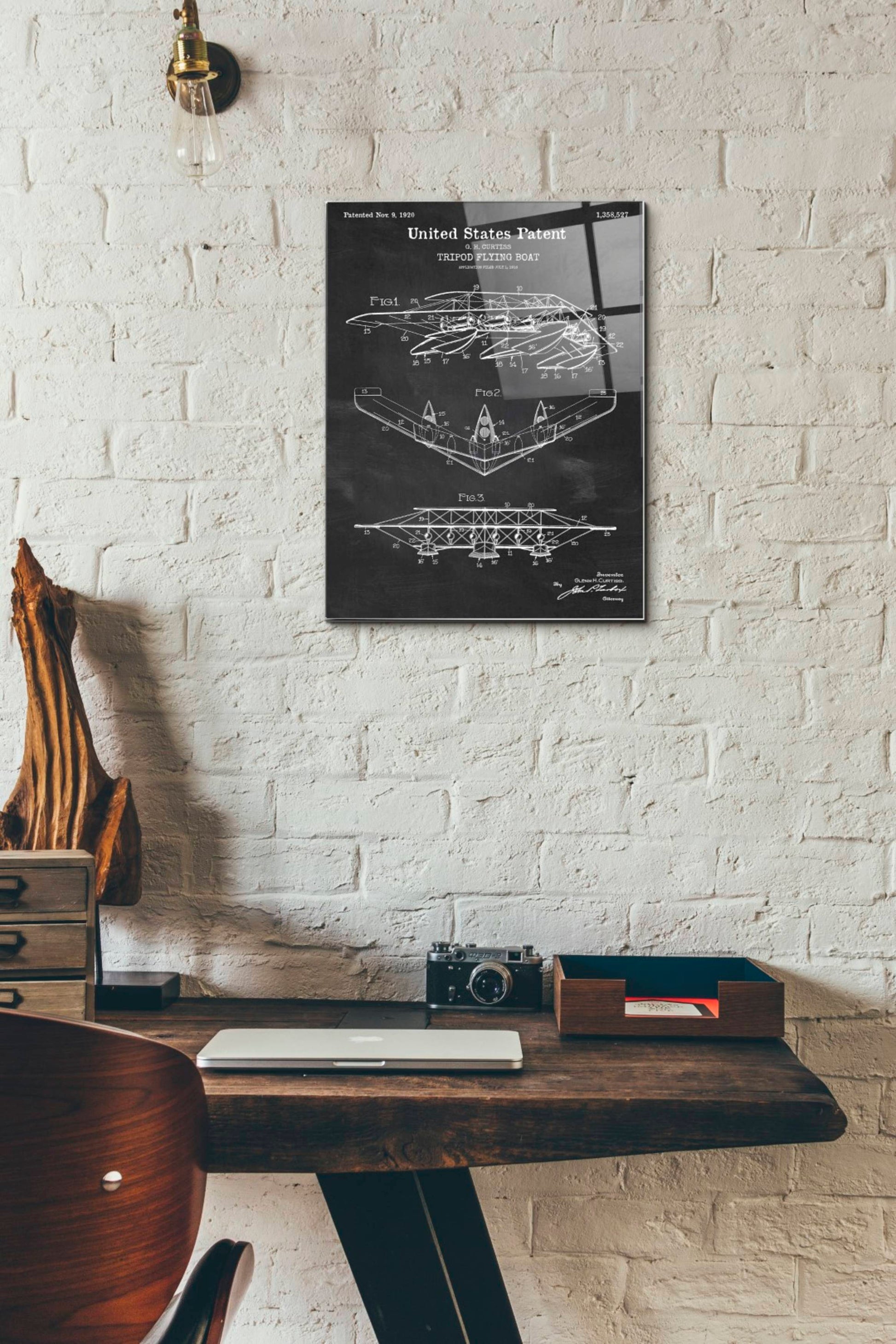 Epic Art 'Tripod Flying Boat Blueprint Patent Chalkboard' Acrylic Glass Wall Art,12x16