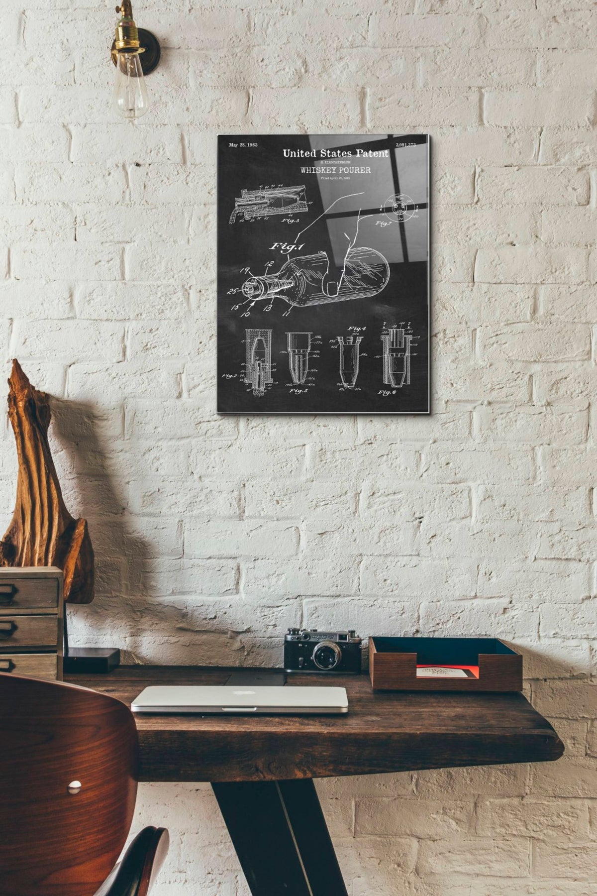 Epic Art 'Whiskey Pourer Blueprint Patent Chalkboard' Acrylic Glass Wall Art,12x16