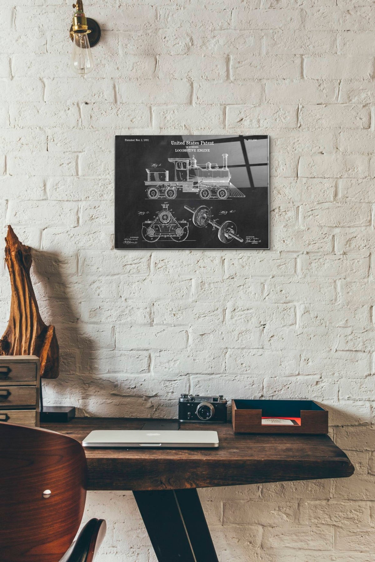 Epic Art 'Locomotive Engine Blueprint Patent Chalkboard' Acrylic Glass Wall Art,12x16
