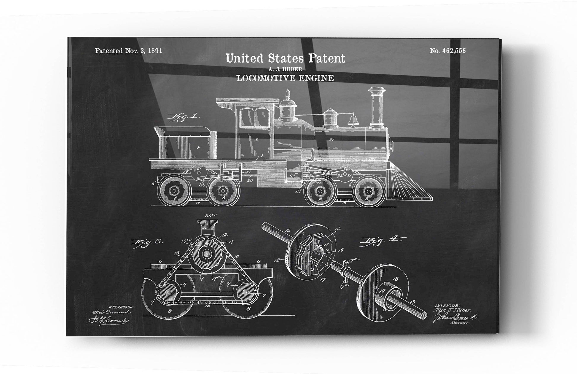 Epic Art 'Locomotive Engine Blueprint Patent Chalkboard' Acrylic Glass Wall Art,12x16