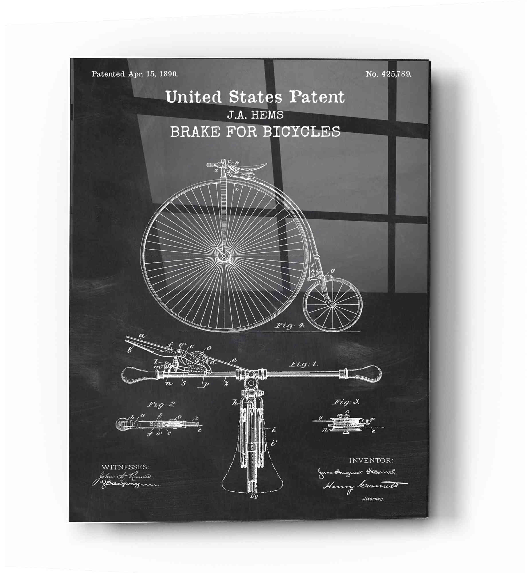 Epic Art 'Brake for Vintage Bicycle Blueprint Patent Chalkboard' Acrylic Glass Wall Art,12x16