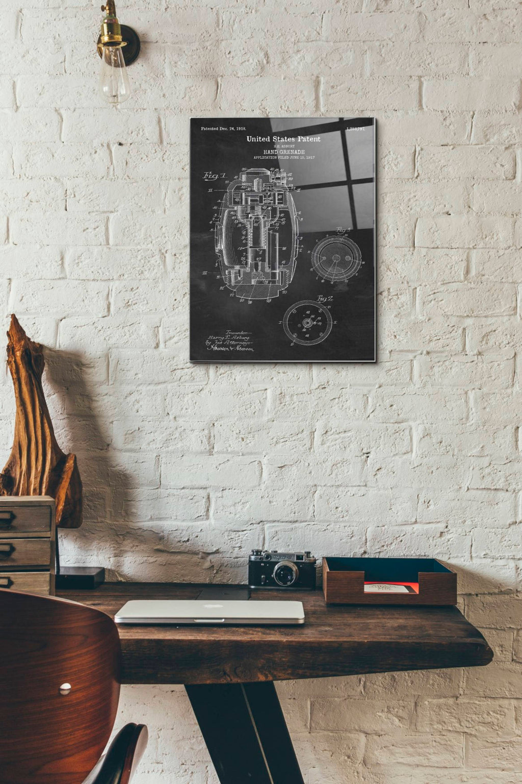 Epic Art 'Hand Grenade Blueprint Patent Chalkboard' Acrylic Glass Wall Art,12x16