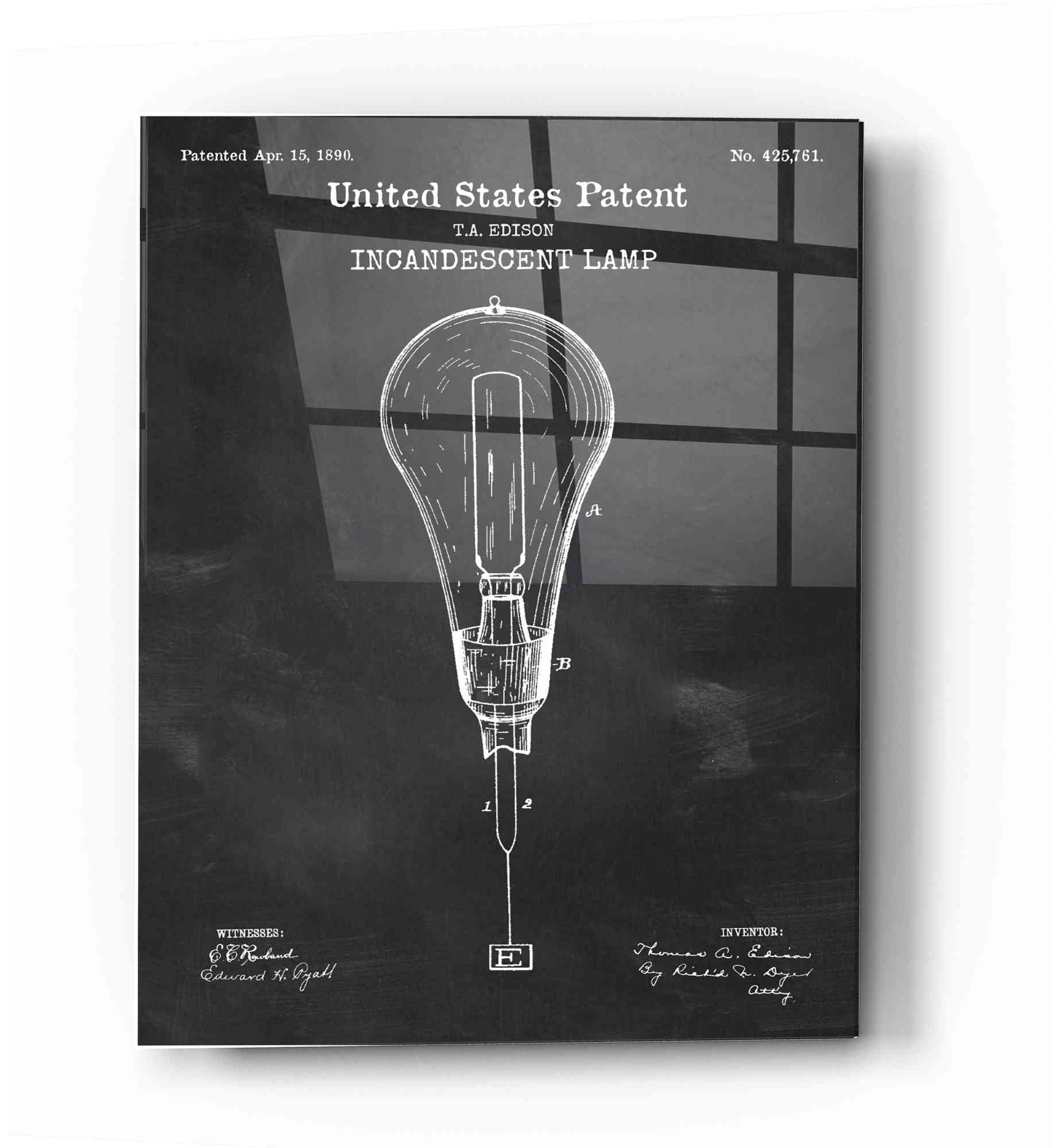 Epic Art 'Incandescent Lamp Blueprint Patent Chalkboard' Acrylic Glass Wall Art,12x16