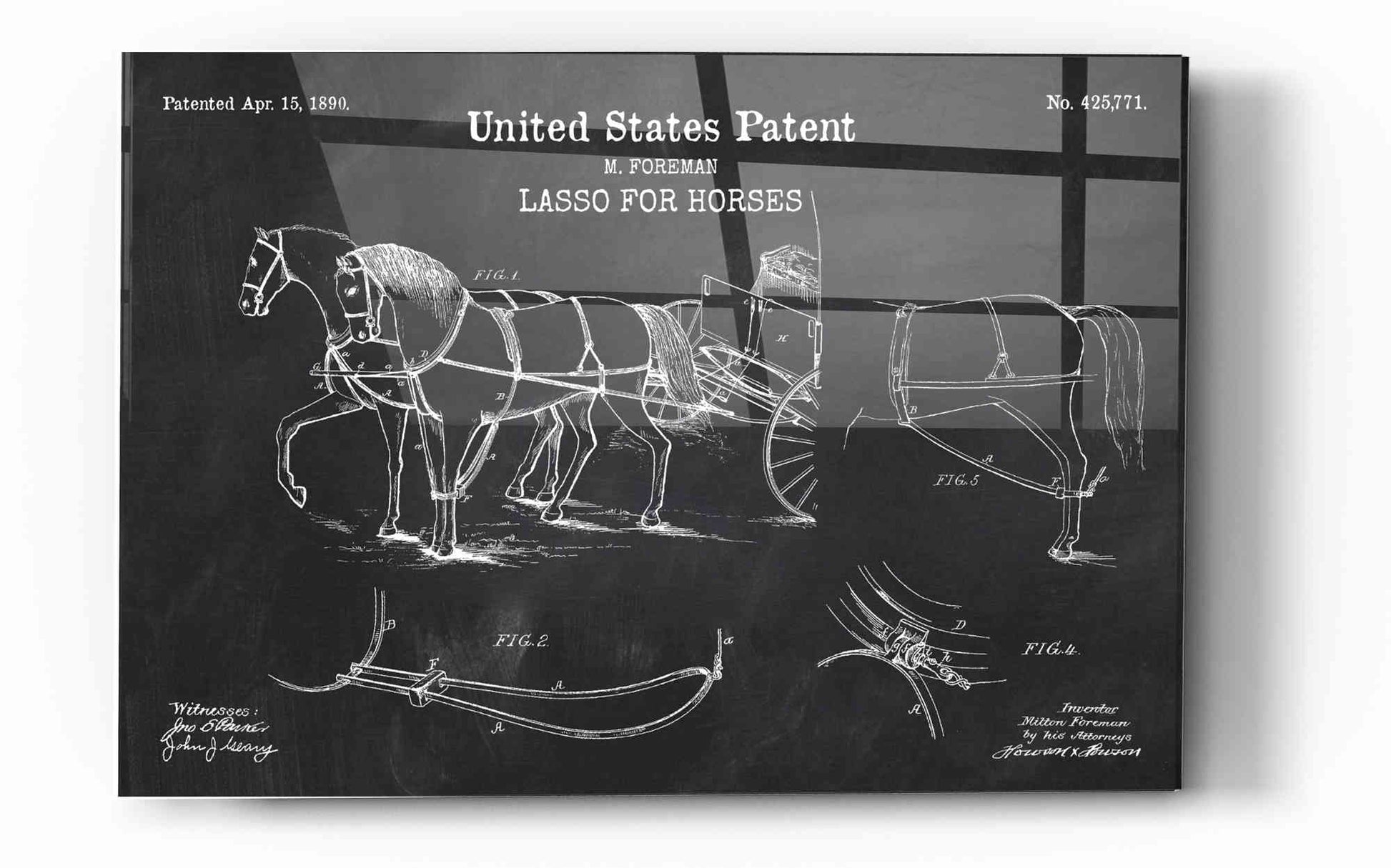 Epic Art 'Lasso for Horses Blueprint Patent Chalkboard' Acrylic Glass Wall Art,12x16