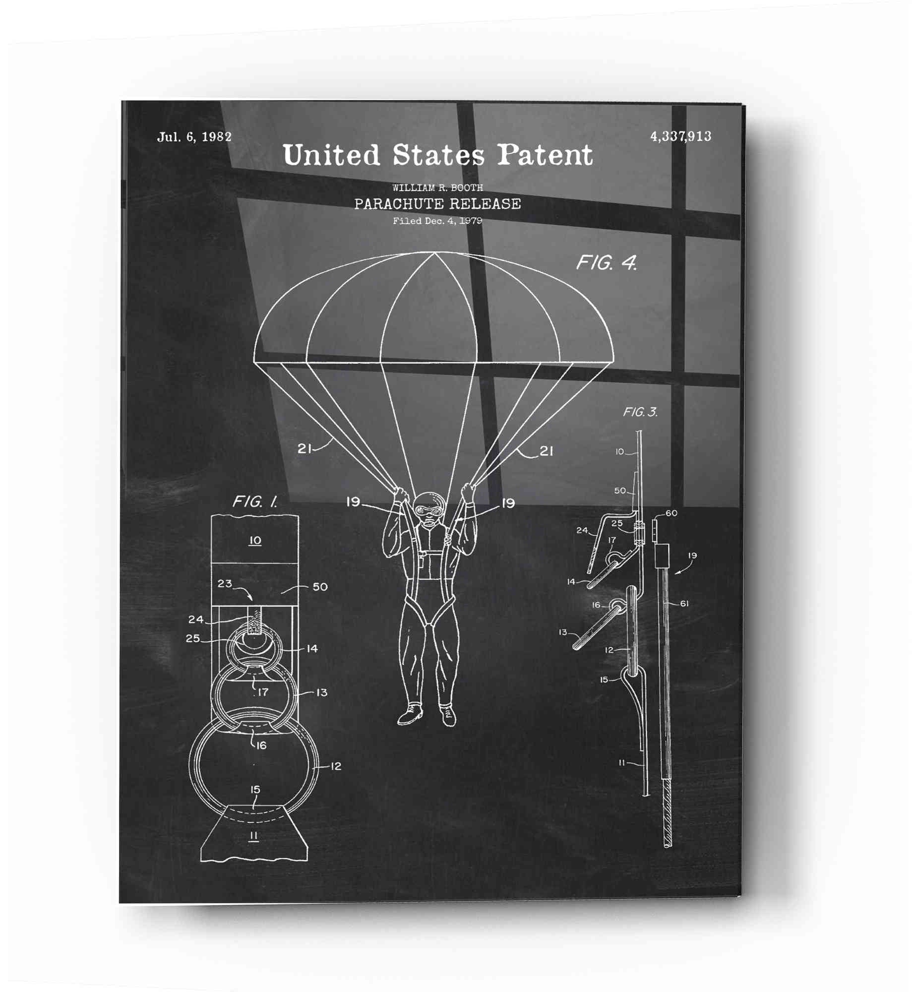 Epic Art 'Parachute Release Blueprint Patent Chalkboard' Acrylic Glass Wall Art,12x16