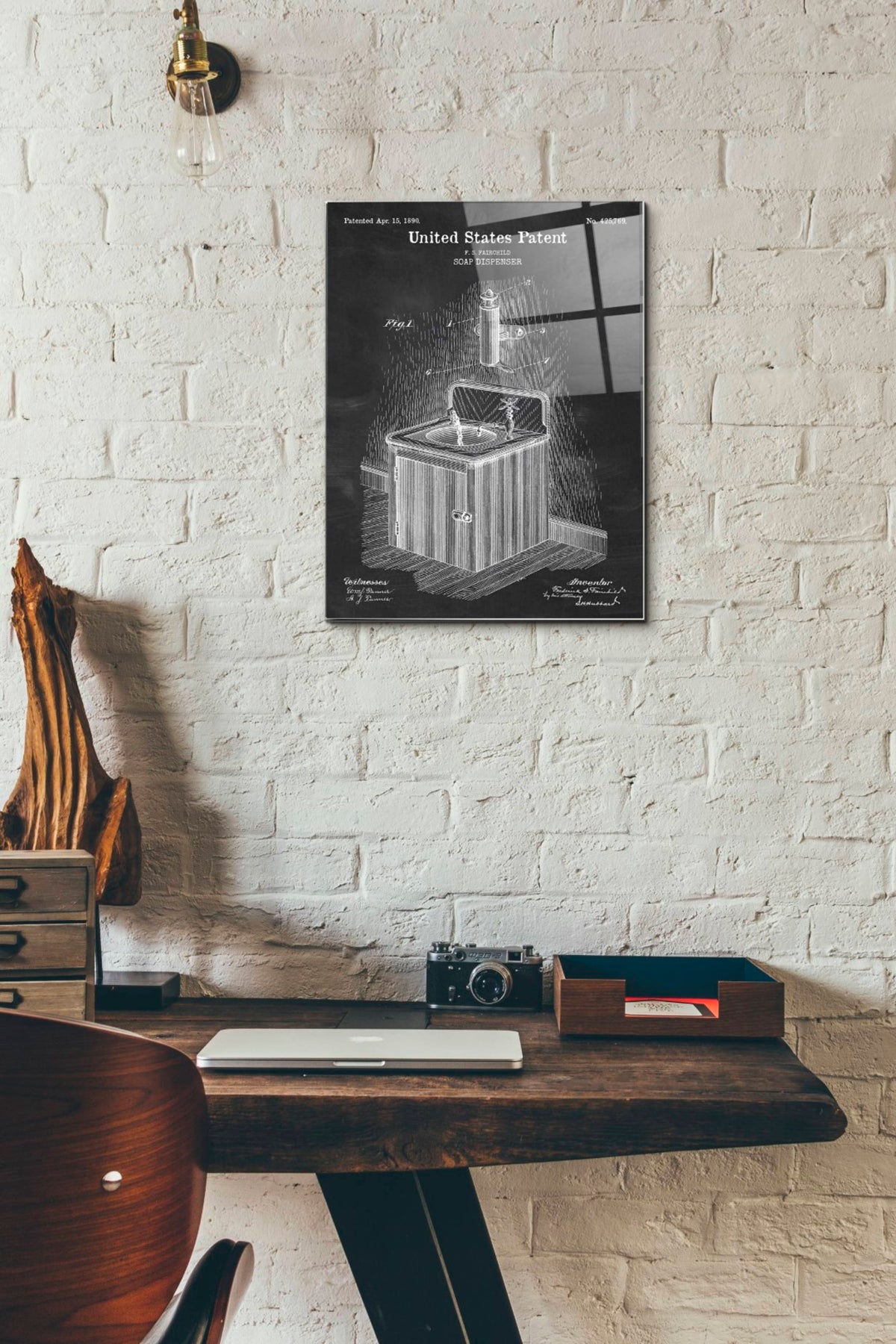 Epic Art 'Soap Dispenser Blueprint Patent Chalkboard' Acrylic Glass Wall Art,12x16