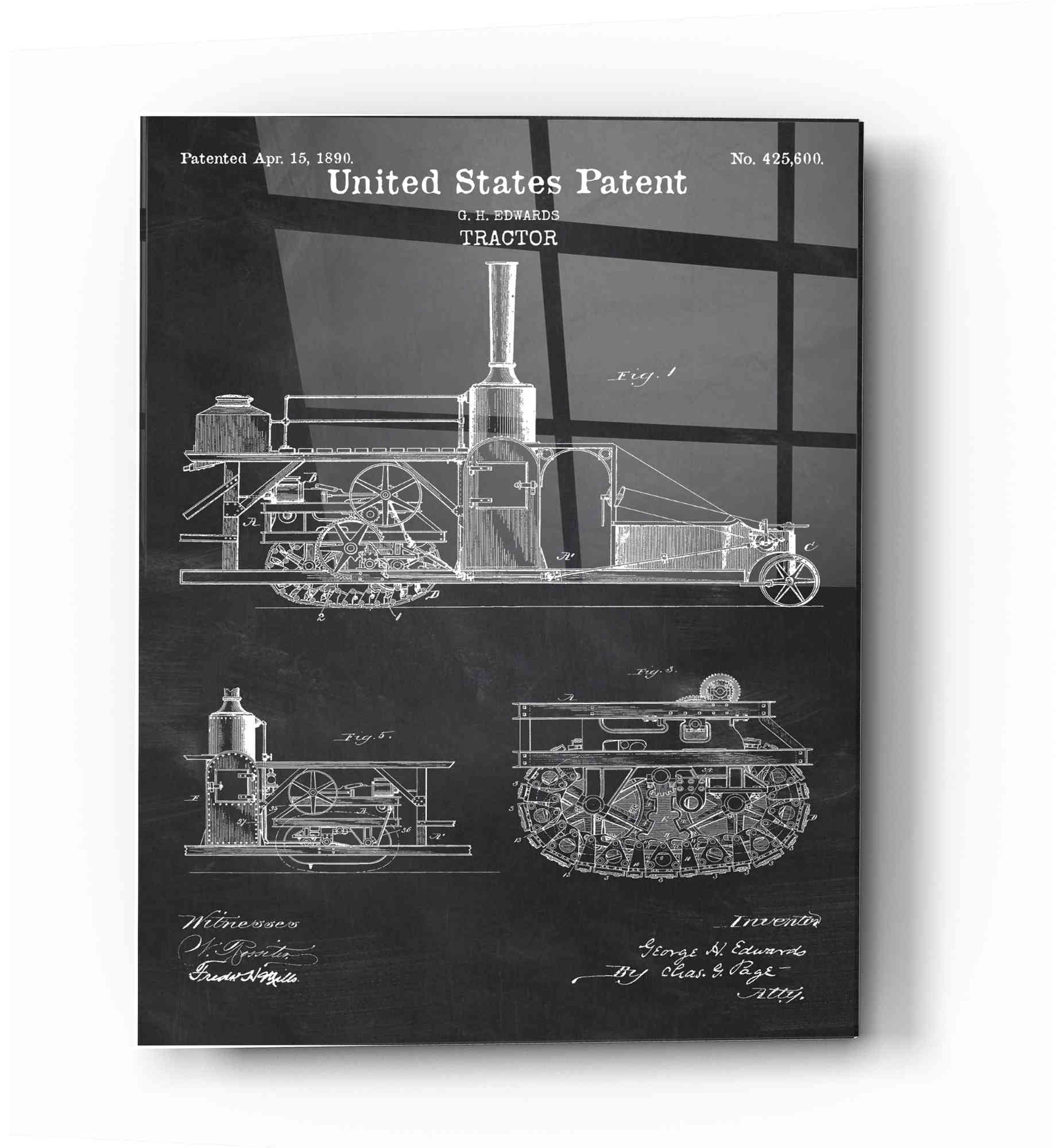 Epic Art 'Tractor Blueprint Patent Chalkboard' Acrylic Glass Wall Art,12x16