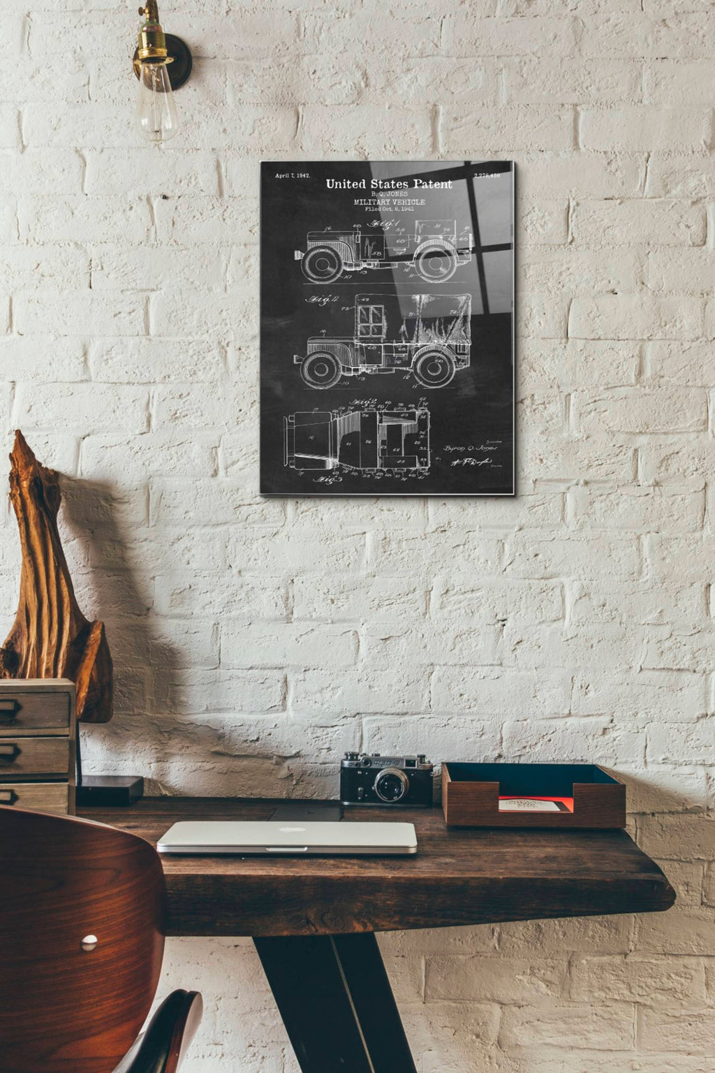 Epic Art 'Military Vehicle Blueprint Patent Chalkboard' Acrylic Glass Wall Art,12x16