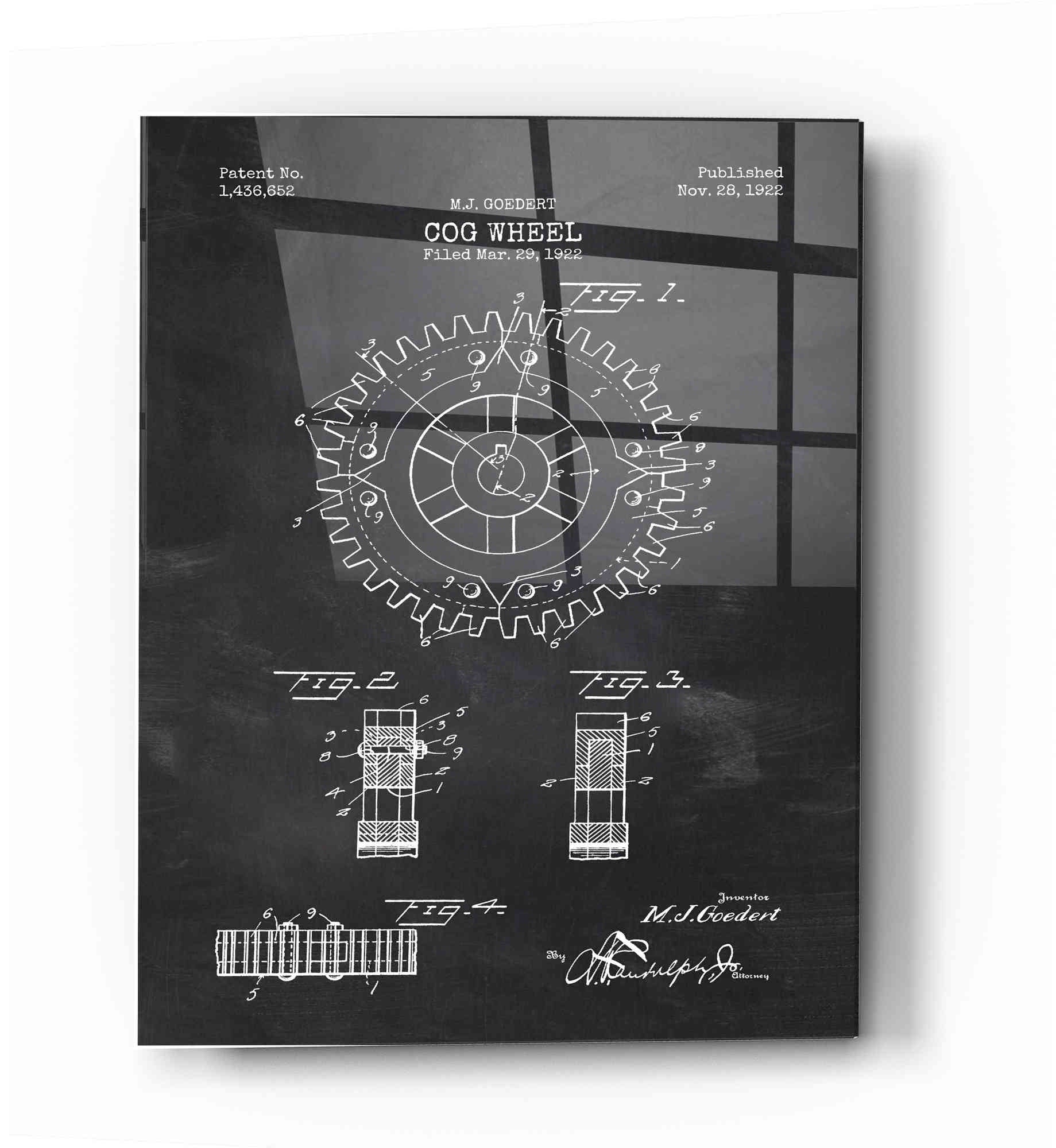 Epic Art 'Cog Wheel Blueprint Patent Chalkboard' Acrylic Glass Wall Art,16x24
