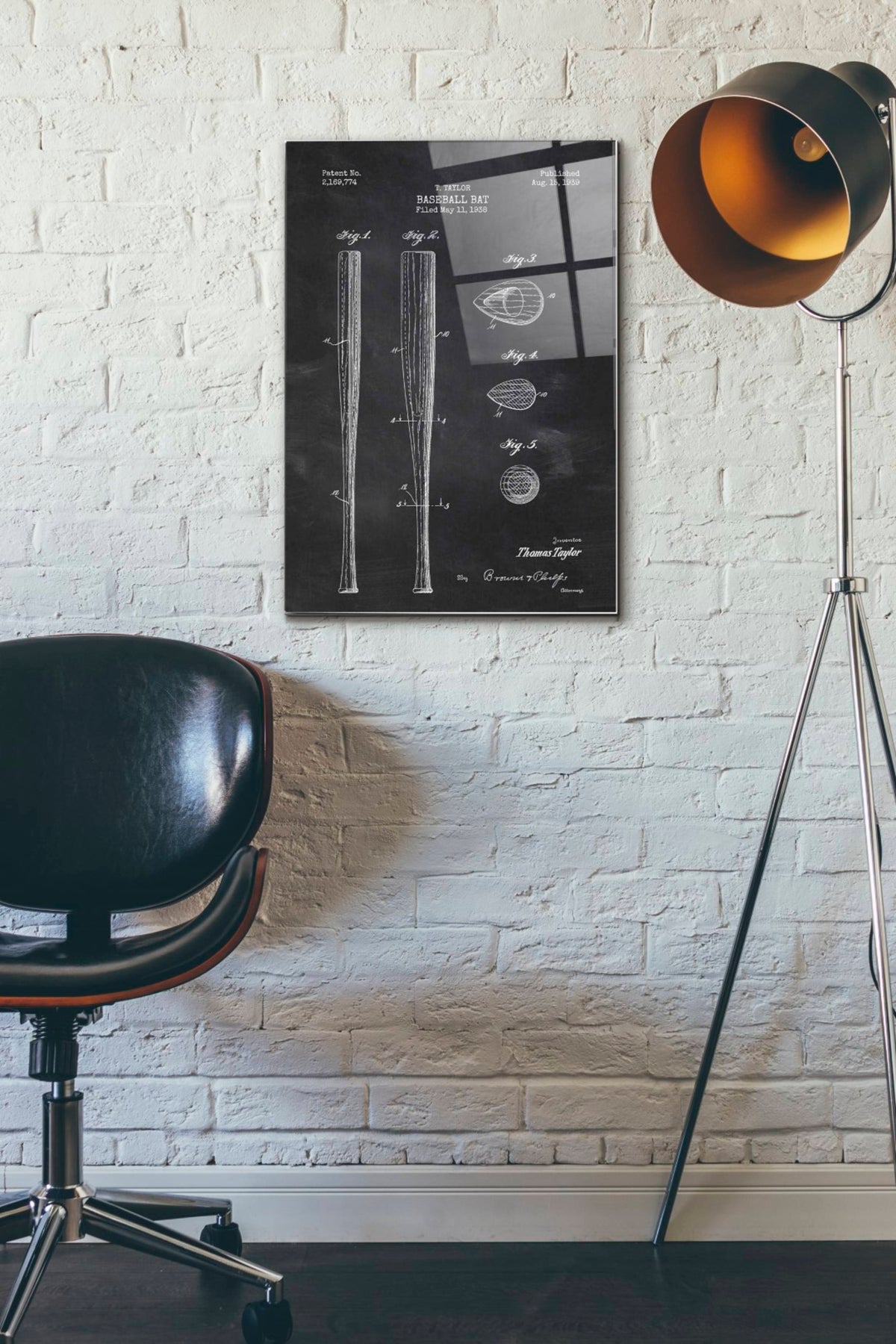 Epic Art 'Baseball Bat Blueprint Patent Chalkboard' Acrylic Glass Wall Art,16x24