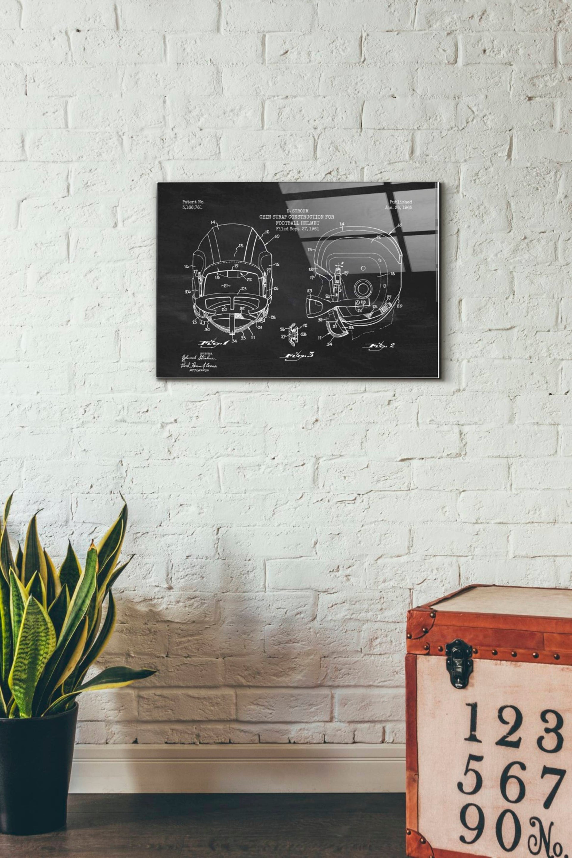 Epic Art 'Modern Football Helmet Blueprint Chalkboard Patent' Acrylic Glass Wall Art