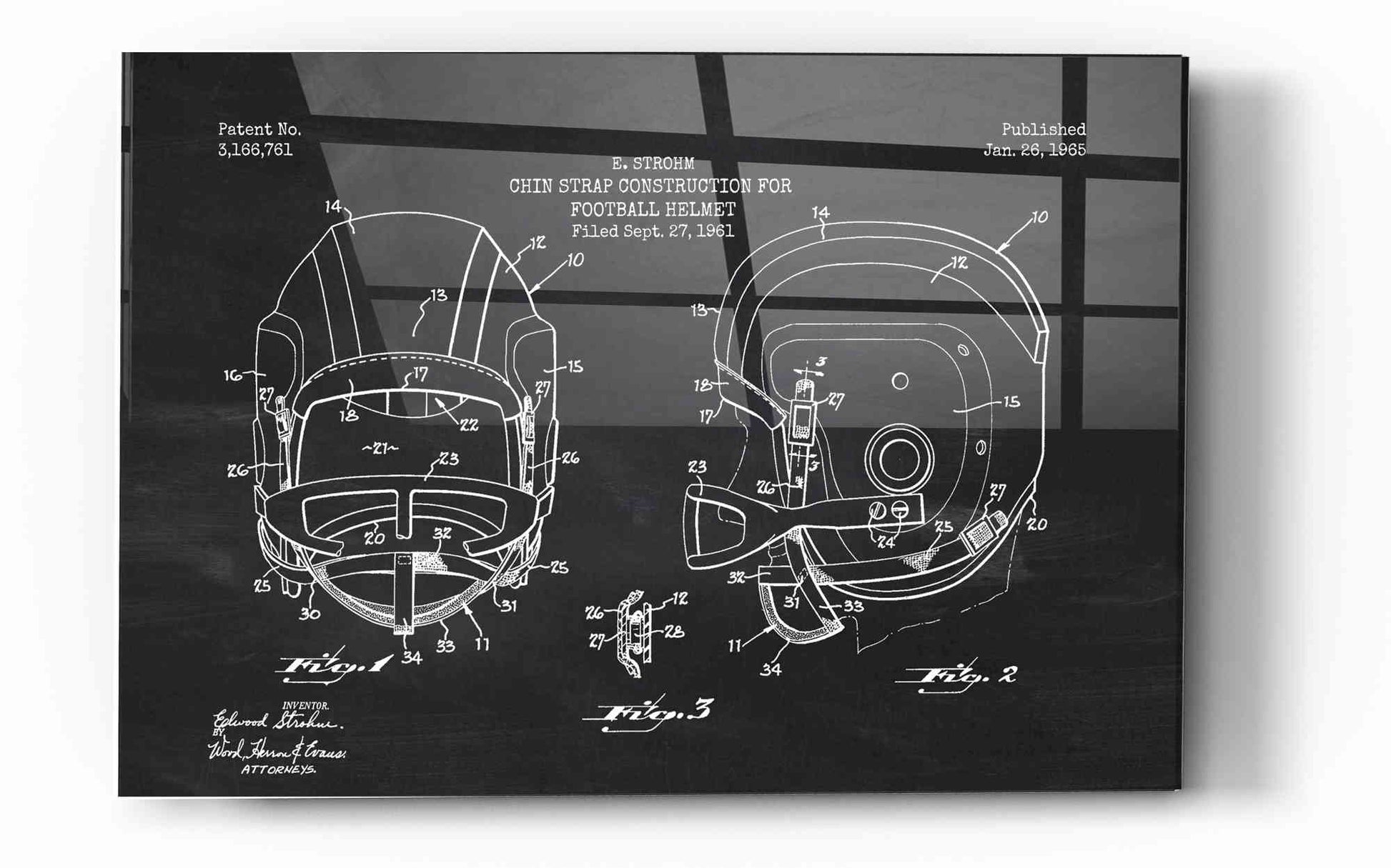 Epic Art 'Modern Football Helmet Blueprint Chalkboard Patent' Acrylic Glass Wall Art,16x24