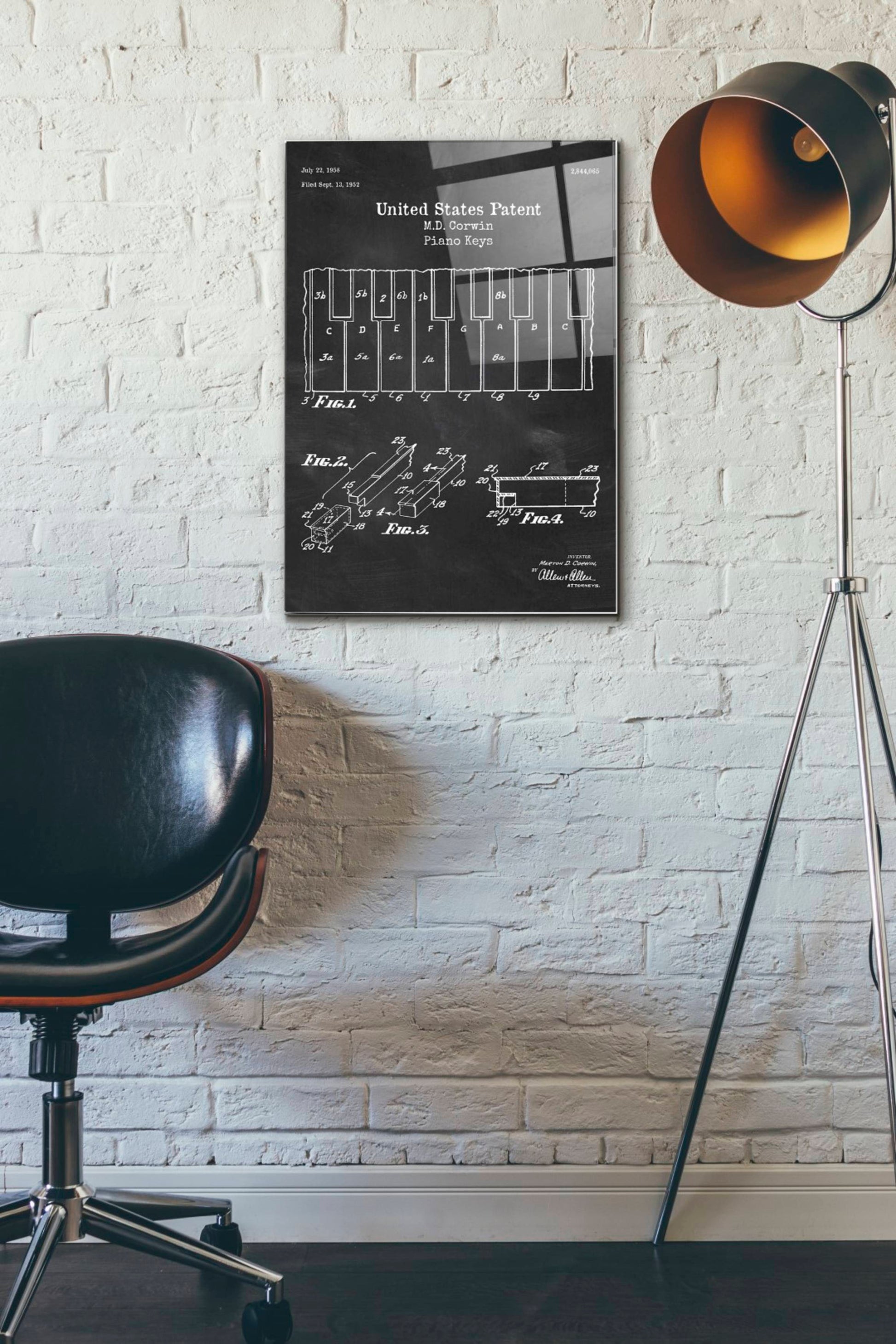 Epic Art 'Piano Keys Blueprint Patent Chalkboard' Acrylic Glass Wall Art,16x24