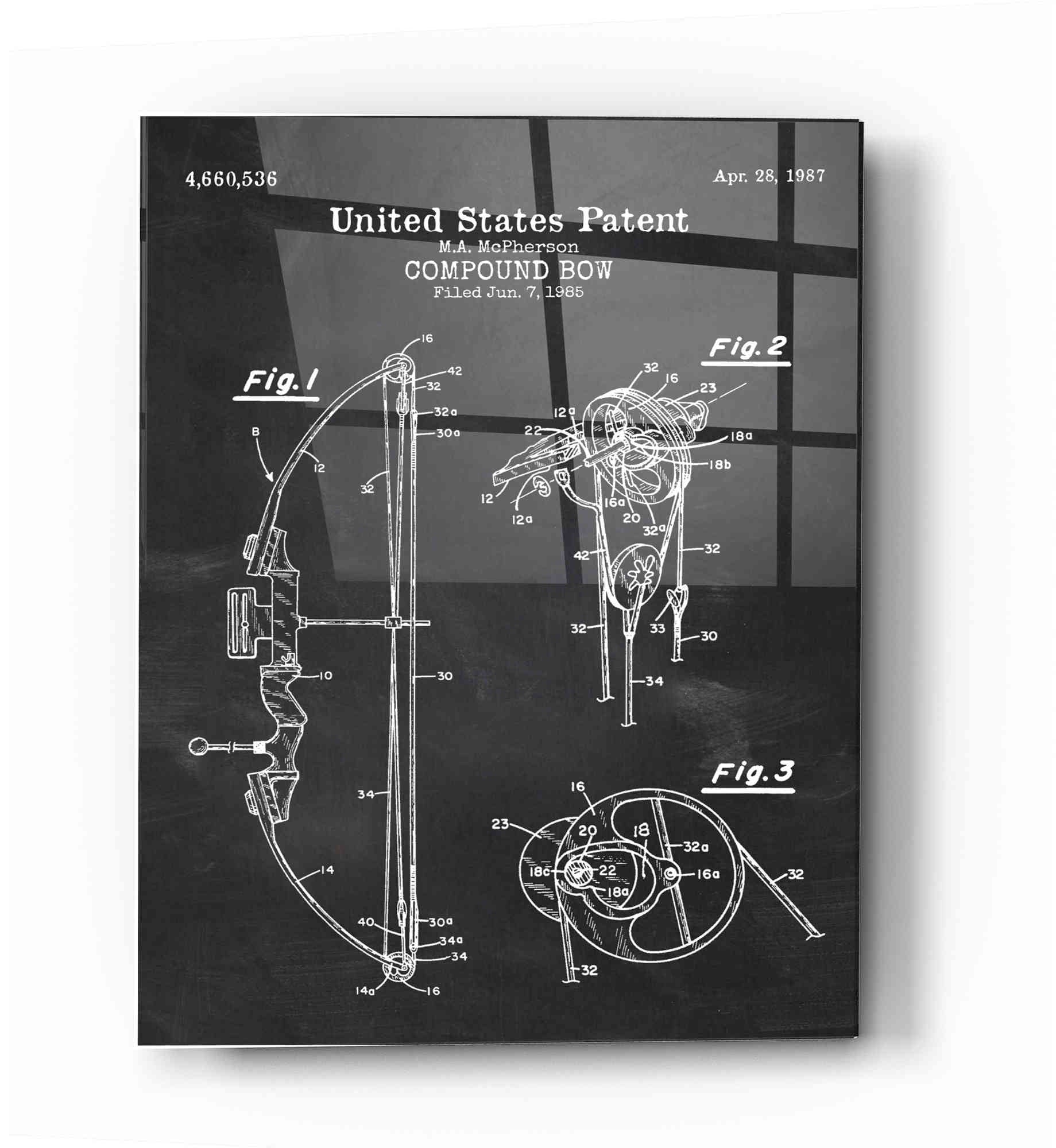Epic Art 'Compound Bow Blueprint Patent Chalkboard' Acrylic Glass Wall Art,16x24