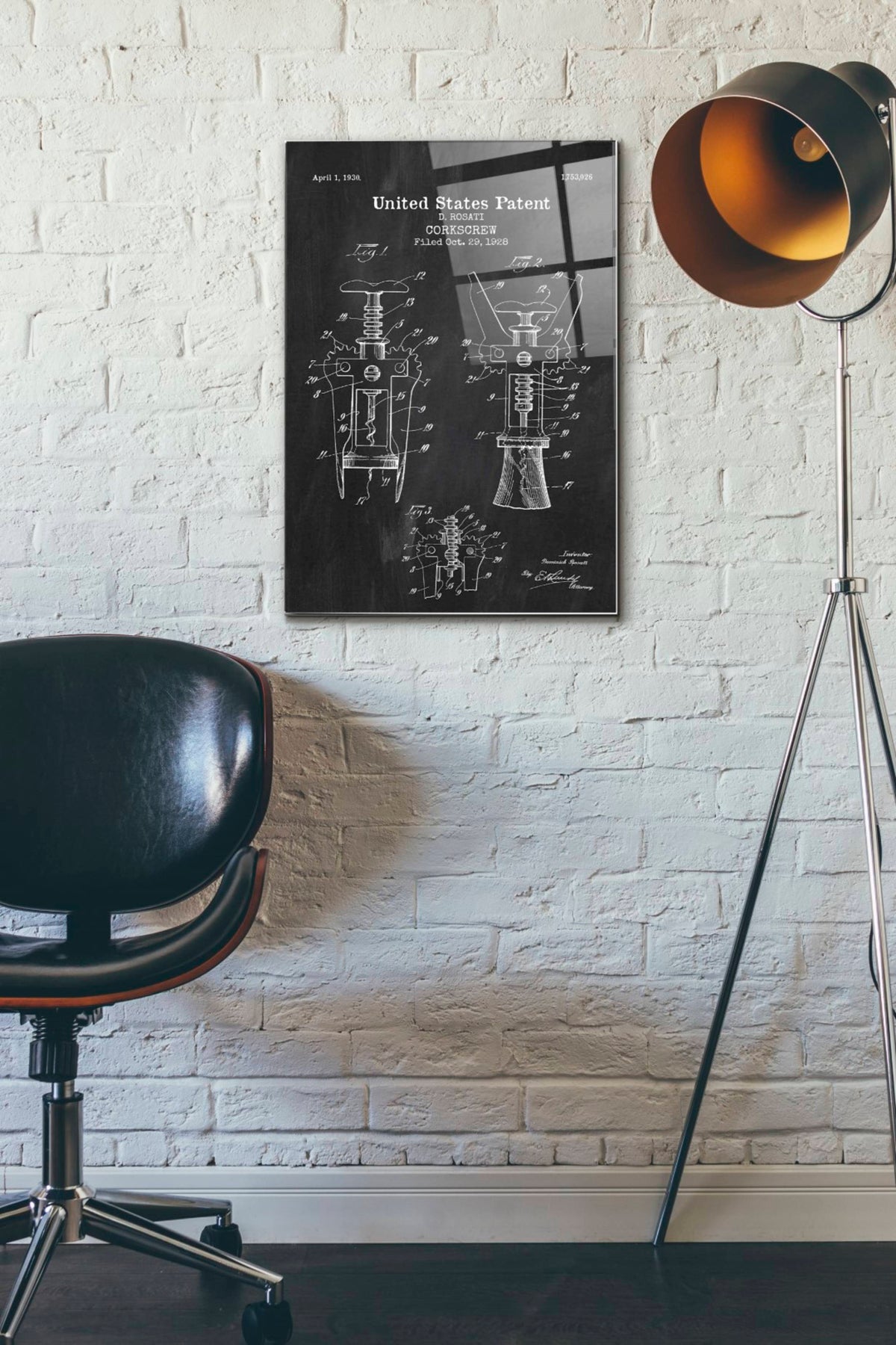 Epic Art 'Corkscrew Blueprint Patent Chalkboard' Acrylic Glass Wall Art,16x24