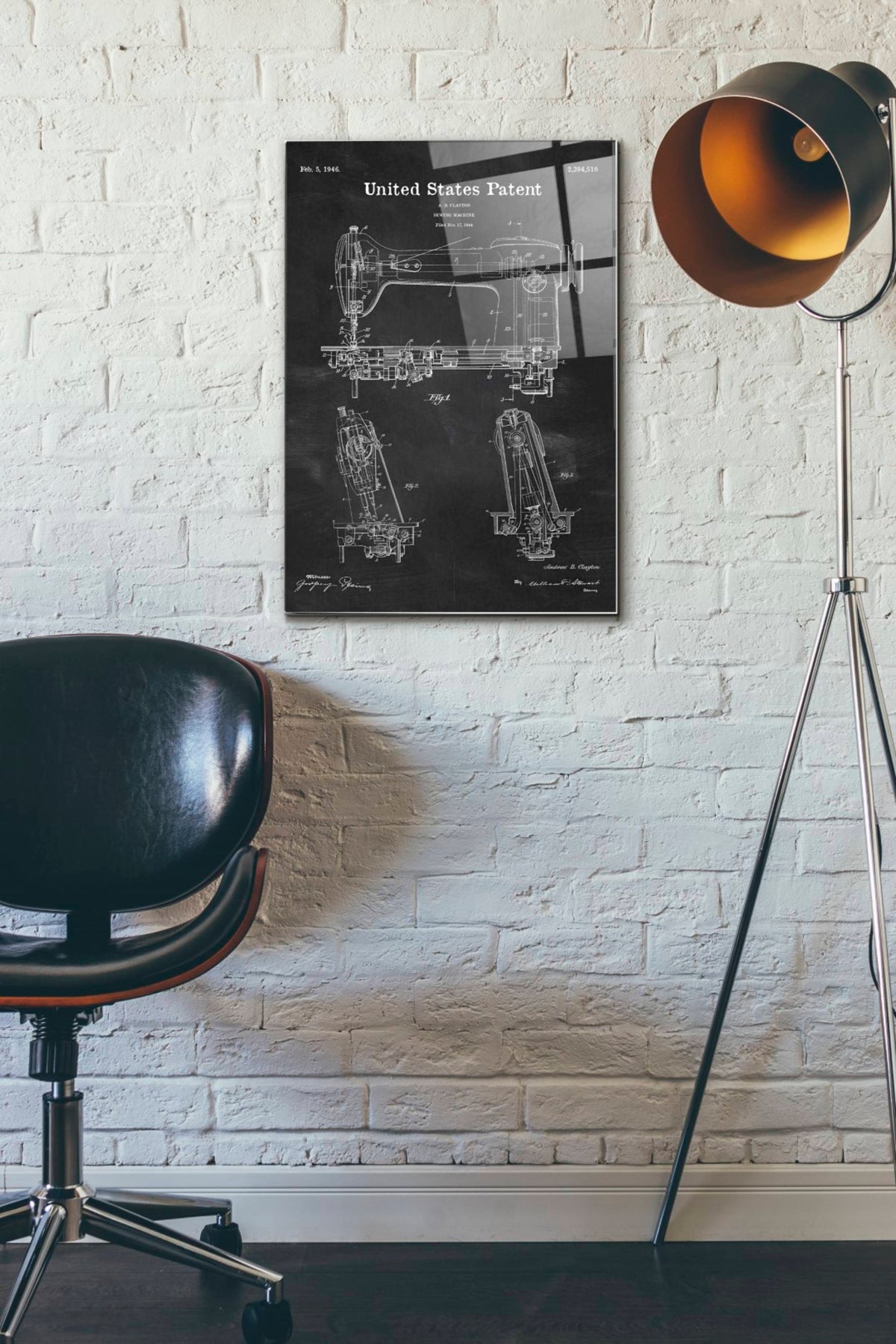 Epic Art 'Sewing Machine Blueprint Patent Chalkboard' Acrylic Glass Wall Art,16x24