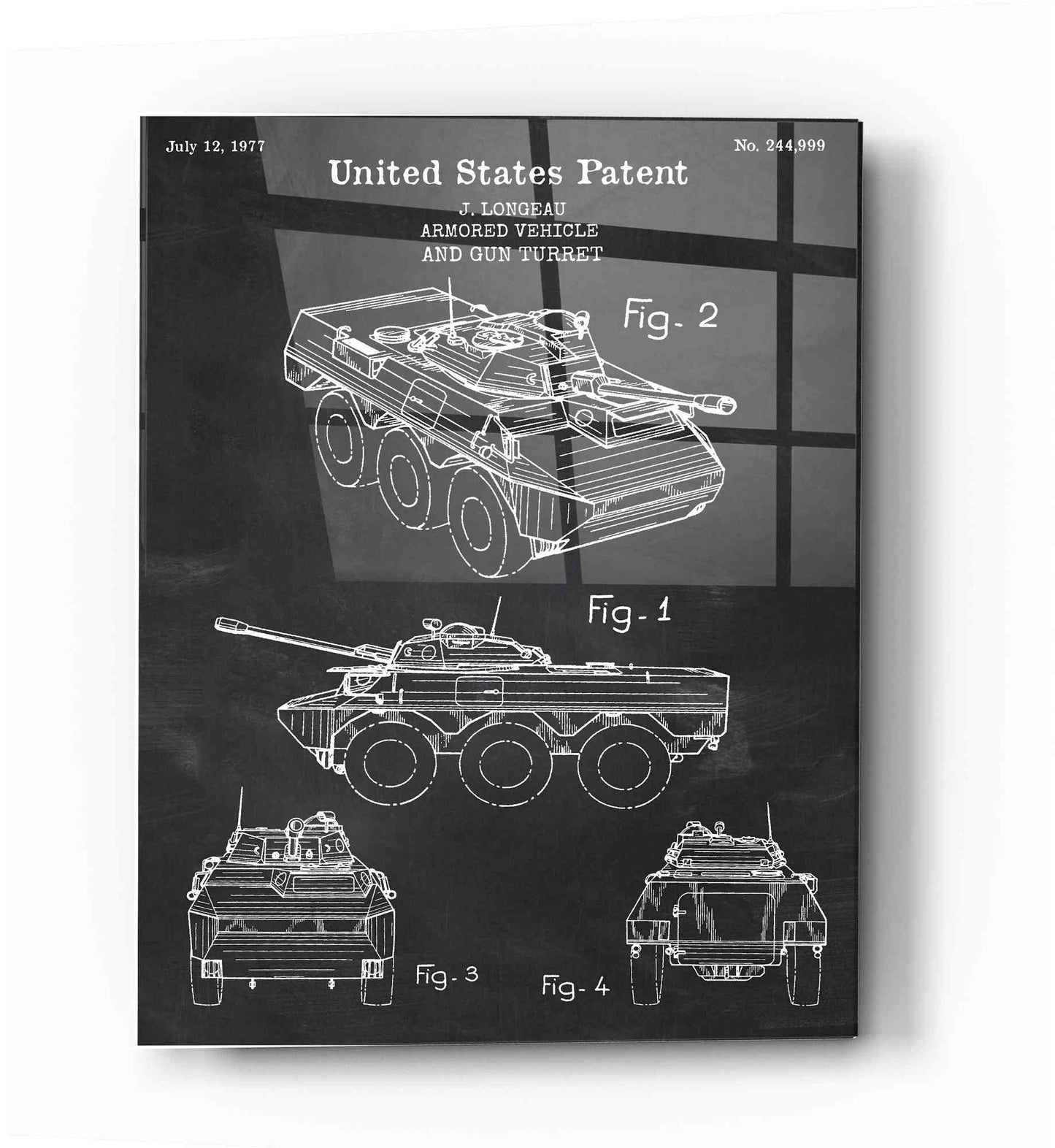 Epic Art 'Armored Vehicle Blueprint Patent Chalkboard' Acrylic Glass Wall Art,16x24