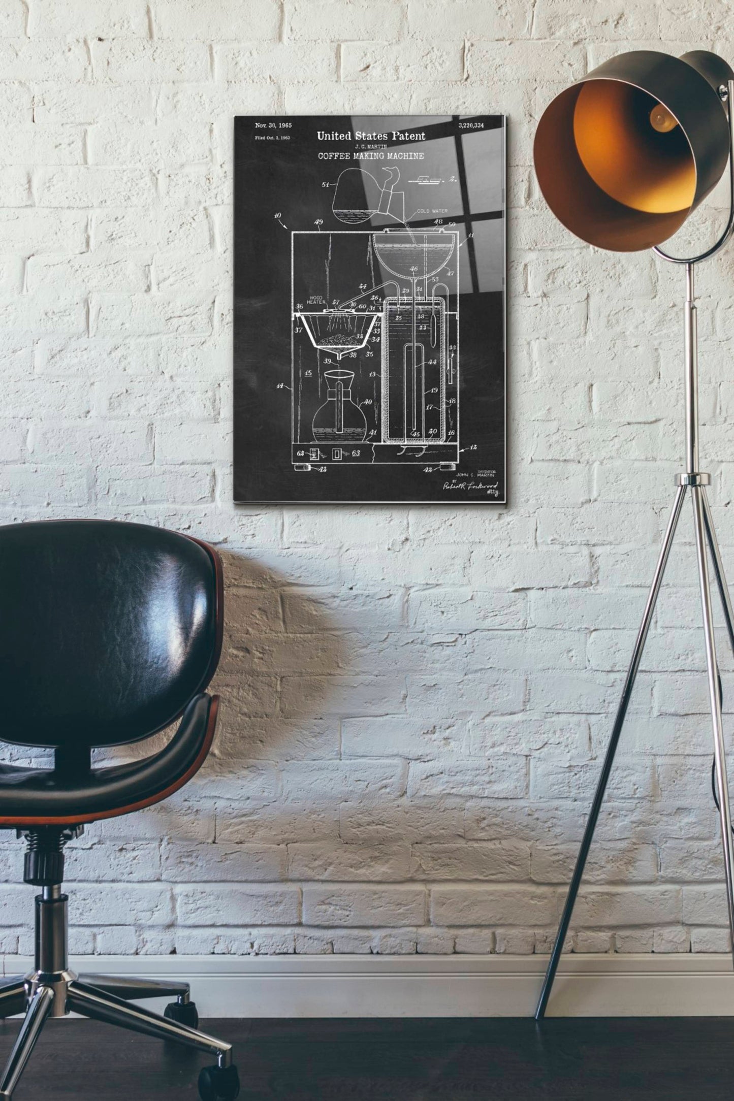 Epic Art 'Coffee Machine Blueprint Patent Chalkboard' Acrylic Glass Wall Art,16x24
