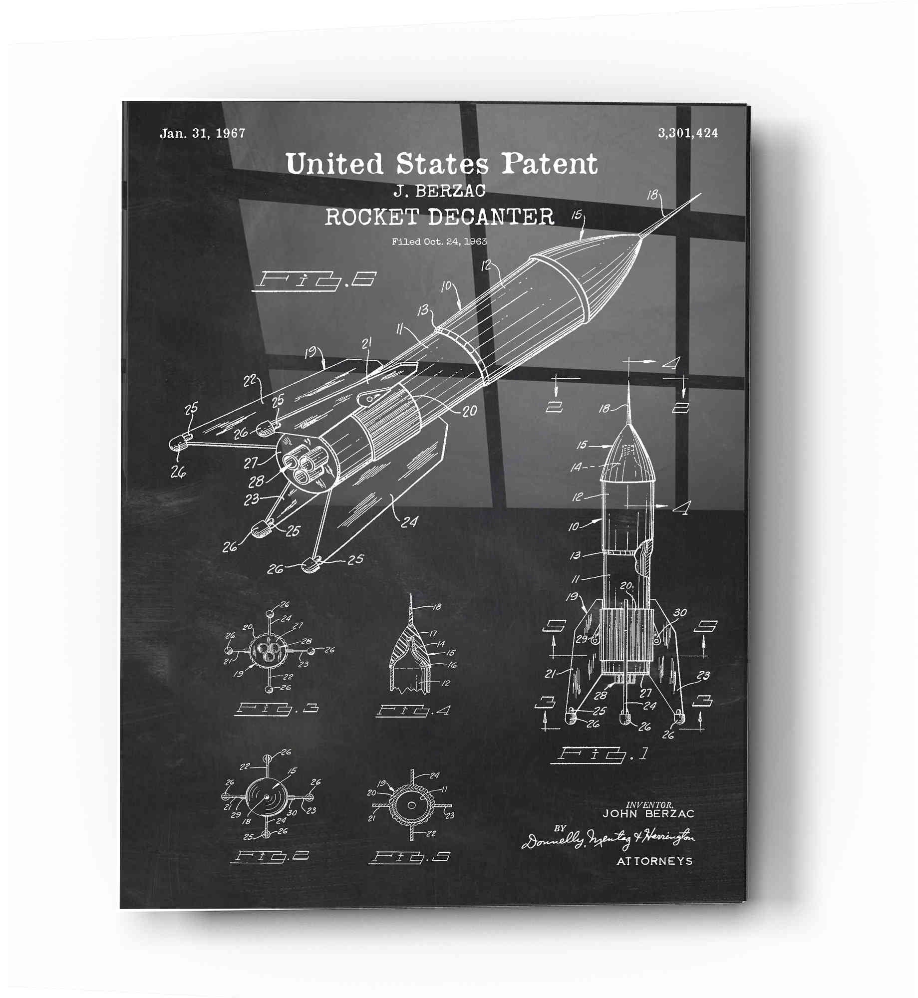 Epic Art 'Rocket Ship Blueprint Patent Chalkboard' Acrylic Glass Wall Art,16x24