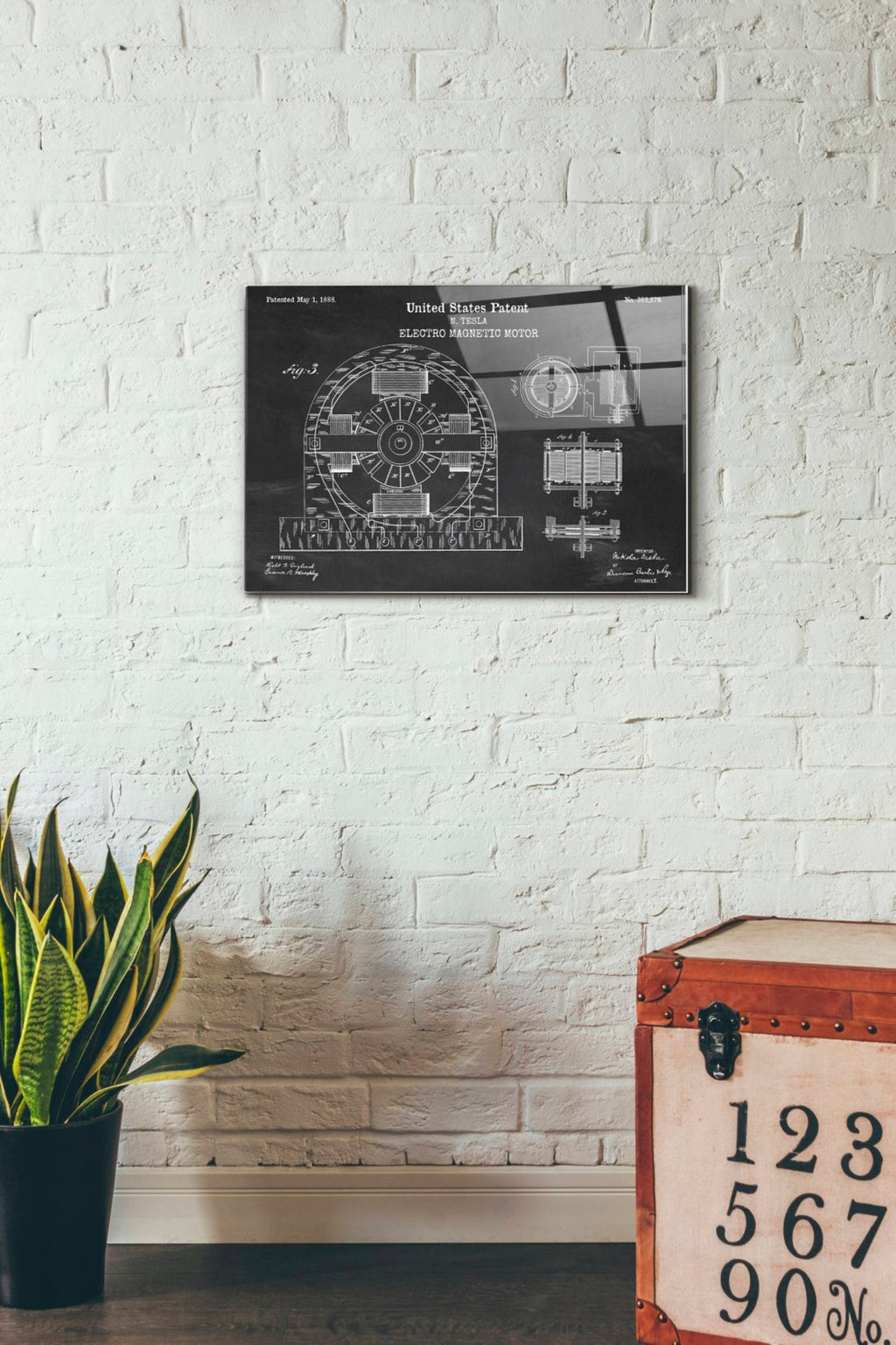 Epic Art 'Tesla Electro Magnetic Motor Blueprint Patent Chalkboard' Acrylic Glass Wall Art,16x24