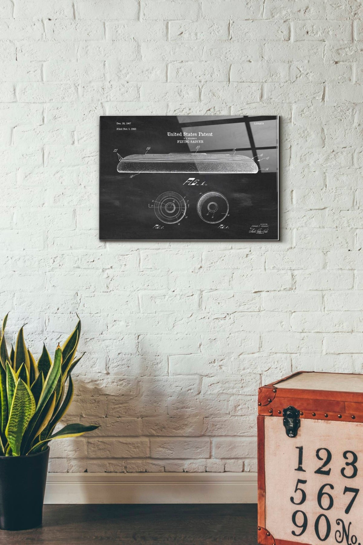 Epic Art 'Flying Disc Blueprint Patent Chalkboard' Acrylic Glass Wall Art,16x24