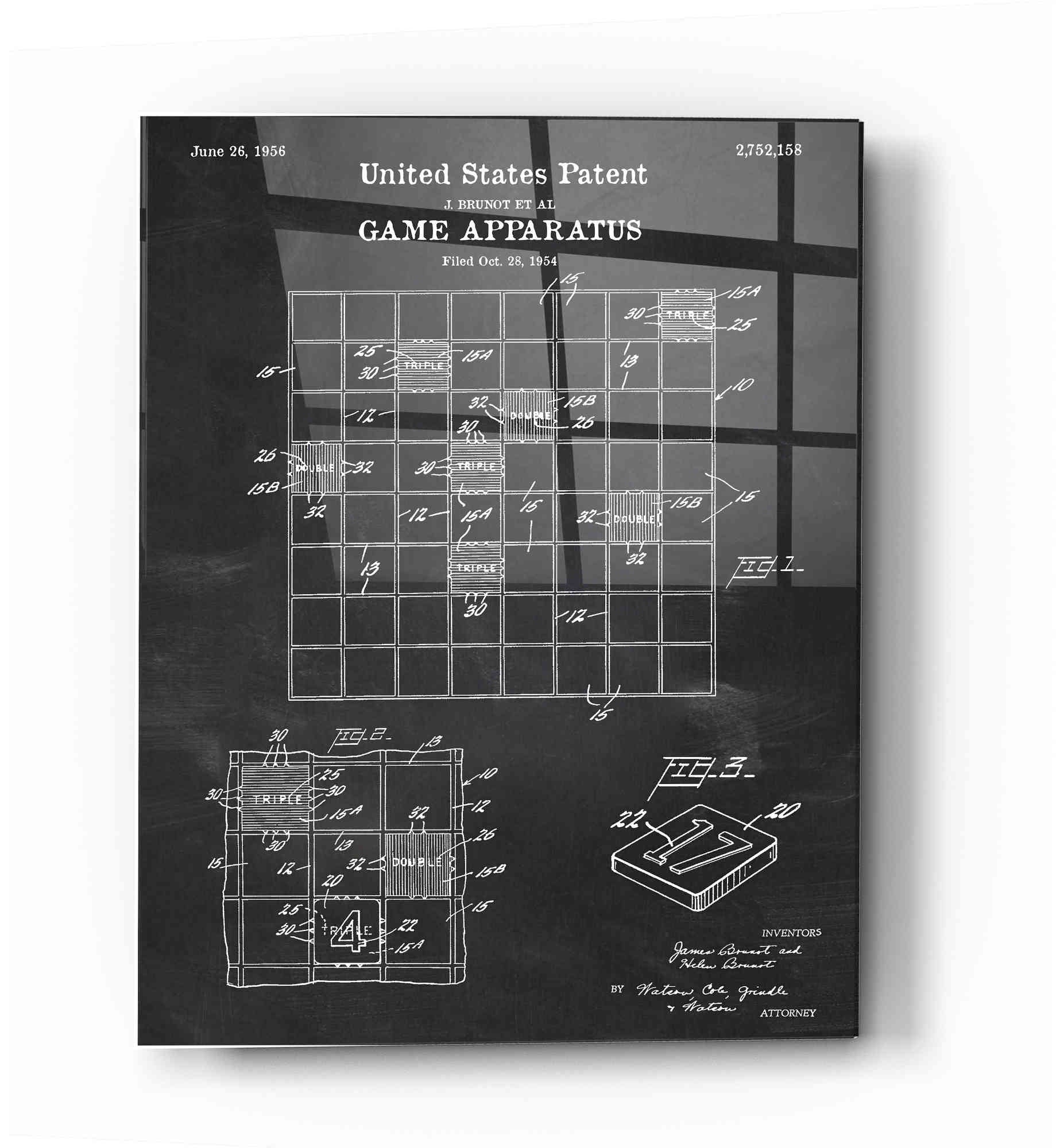 Epic Art 'Game Apparatus Blueprint Patent Chalkboard' Acrylic Glass Wall Art,16x24