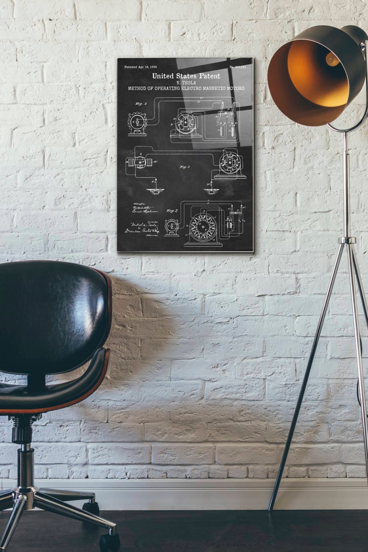 Epic Art 'Operating Tesla Motor Blueprint Patent Chalkboard' Acrylic Glass Wall Art,16x24