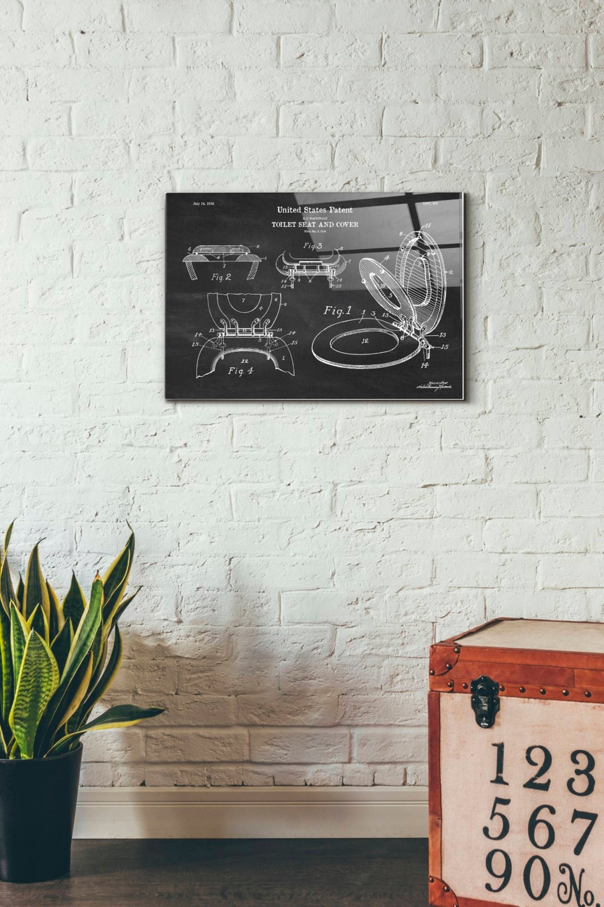 Epic Art 'Toilet Seat Cover Blueprint Patent Chalkboard' Acrylic Glass Wall Art,16x24