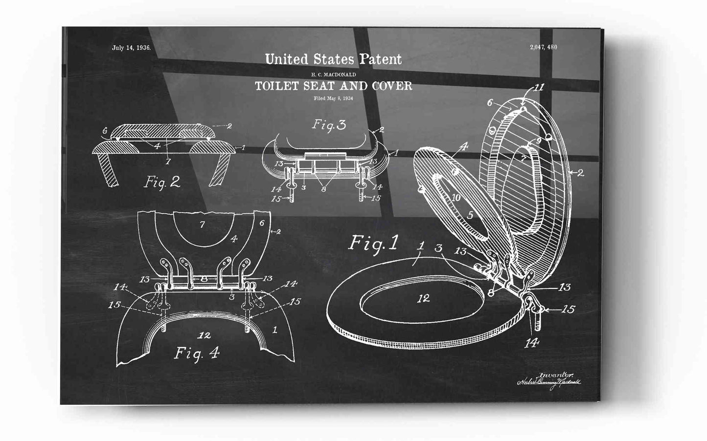 Epic Art 'Toilet Seat Cover Blueprint Patent Chalkboard' Acrylic Glass Wall Art,16x24